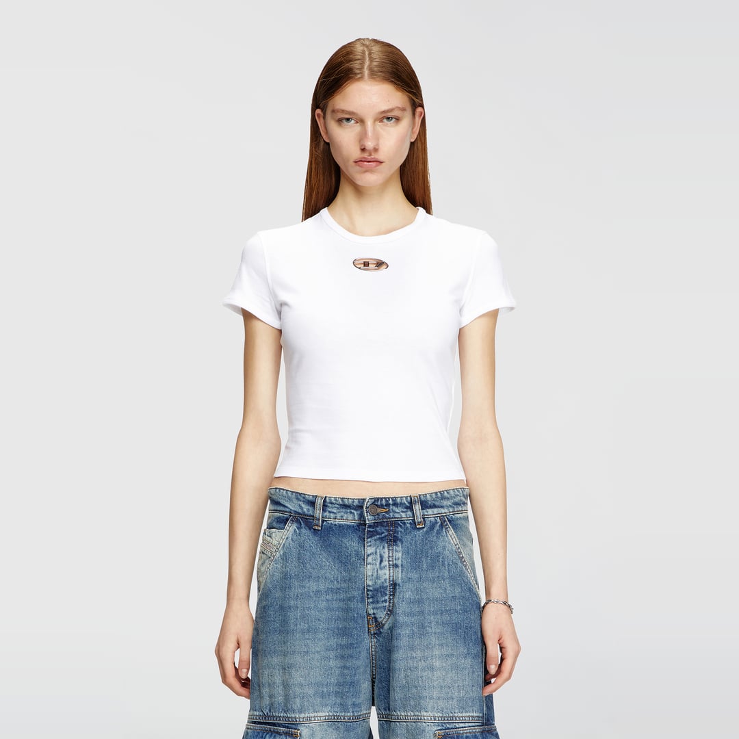 Diesel - Slim fit T-shirt with cut-out Oval D - T-Shirts - Woman - White