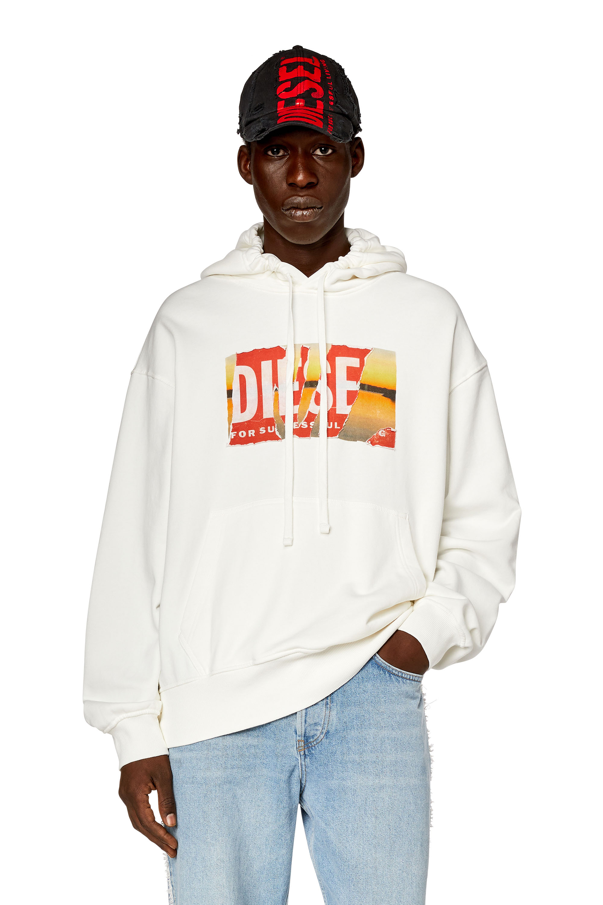 Diesel - Oversized hoodie with peel-off logo - Sweaters - Man - White