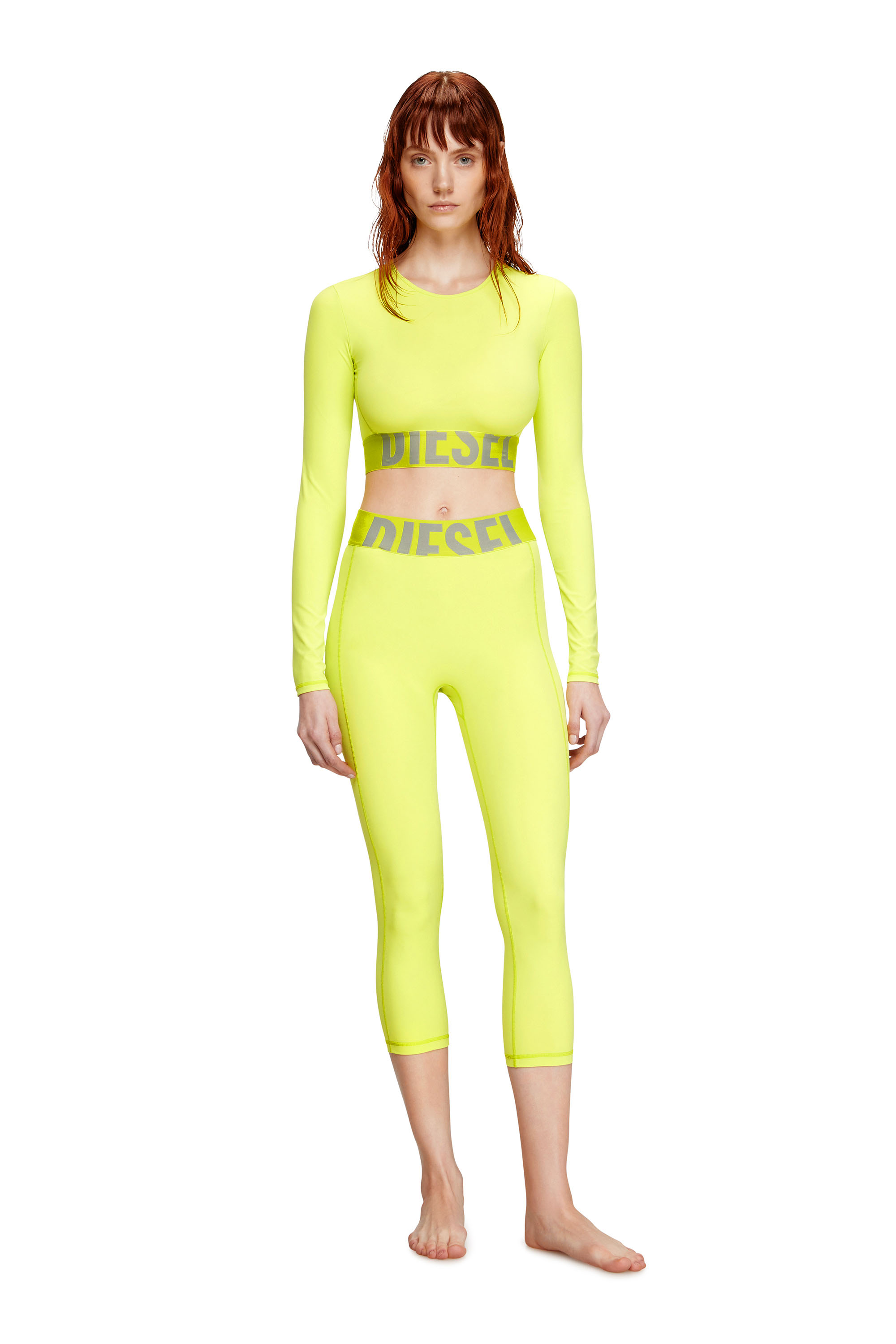 Diesel - MELISSA-D-POP, Woman's Microfibre crop top with cut-off logo in Green Fluo - 2