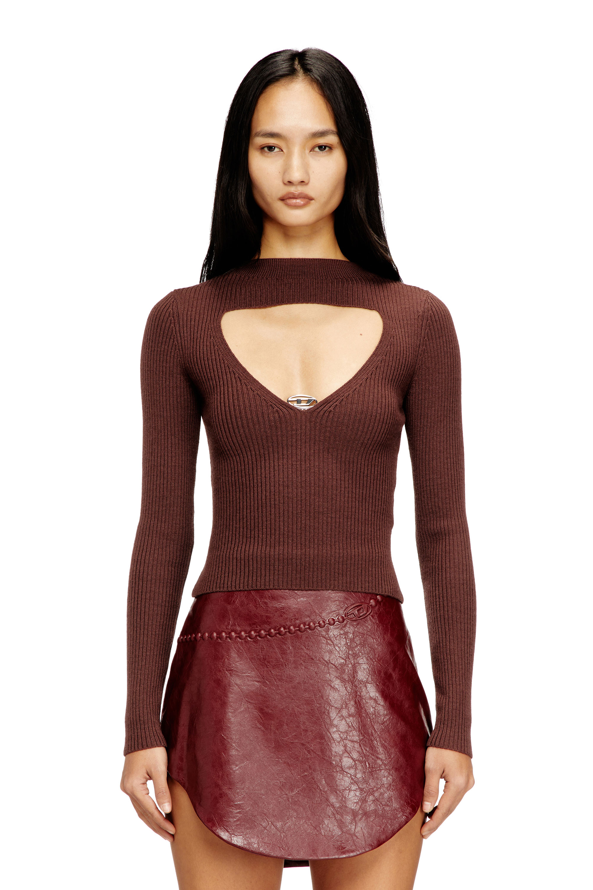 Diesel - M-OLINA, Woman's Ribbed wool jumper with cut-out in Brown - 3