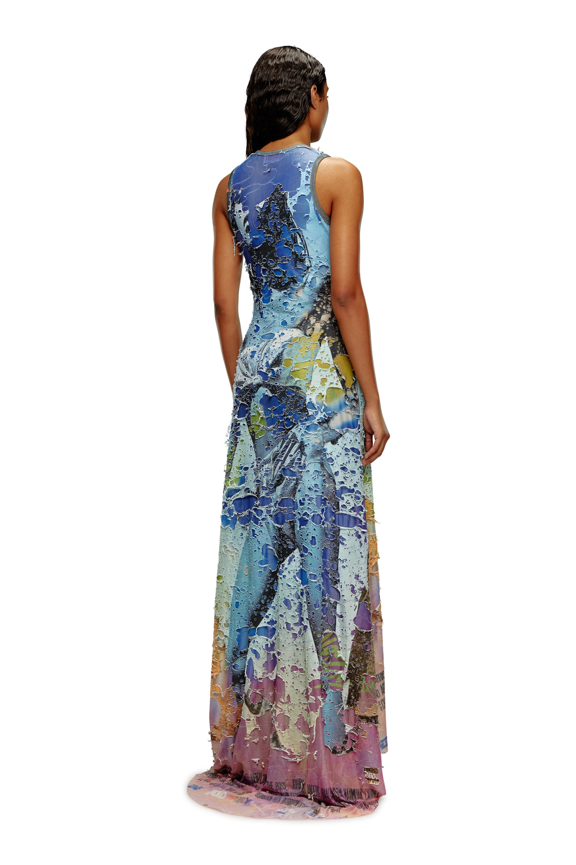 Diesel - Destroyed jersey gown with poster print - Dresses - Woman - Multicolor