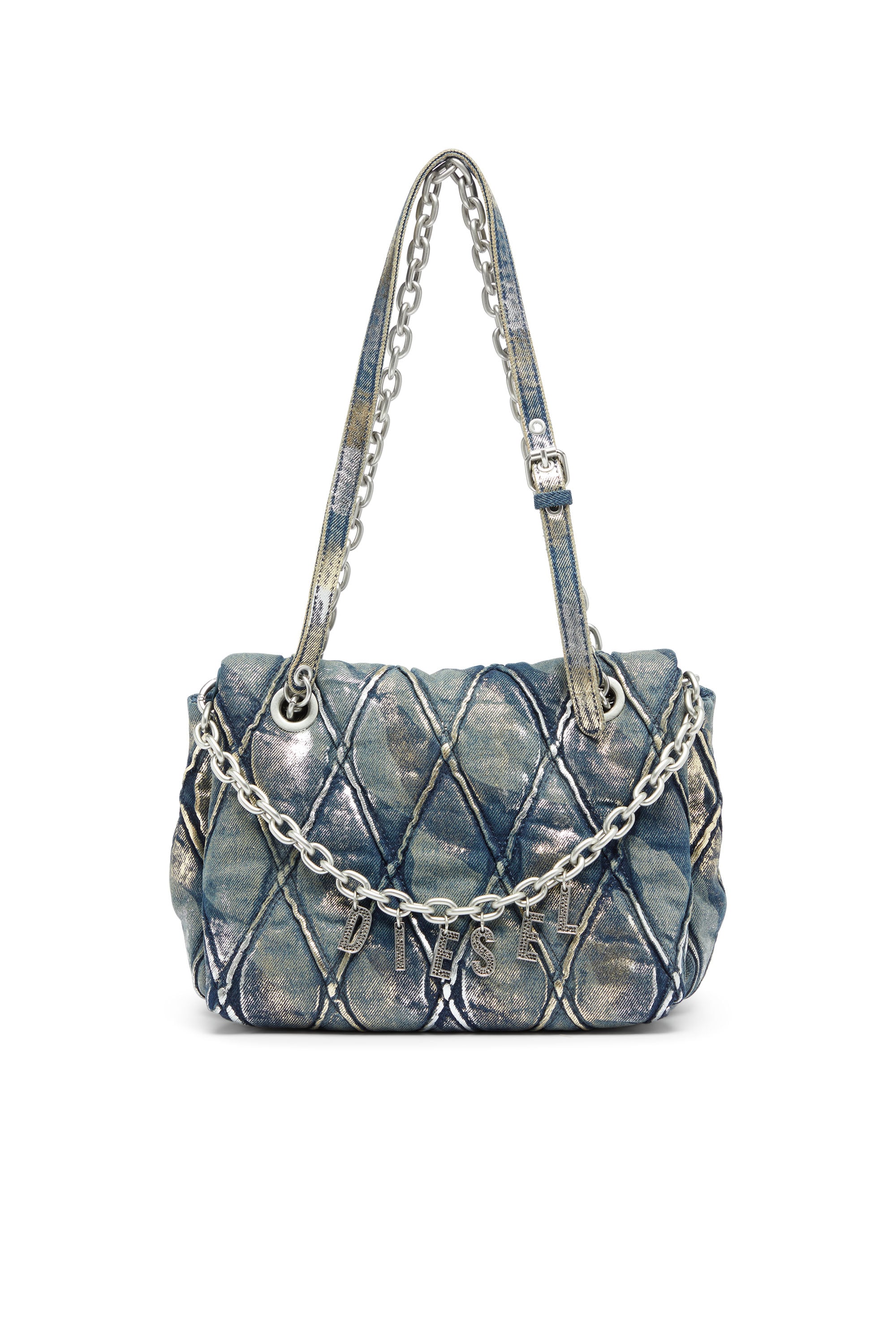 Diesel - Charm-D - Shoulder bag in metallic-foil denim - Shoulder Bags - Woman - Blue