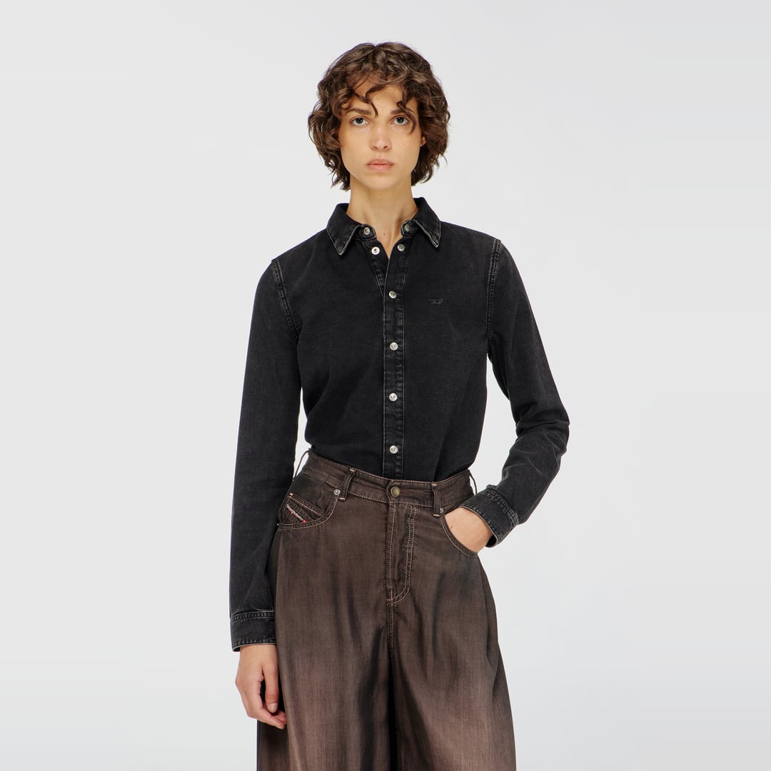 Diesel - Denim shirt with contrasting stitching - Denim Shirts - Woman - Black