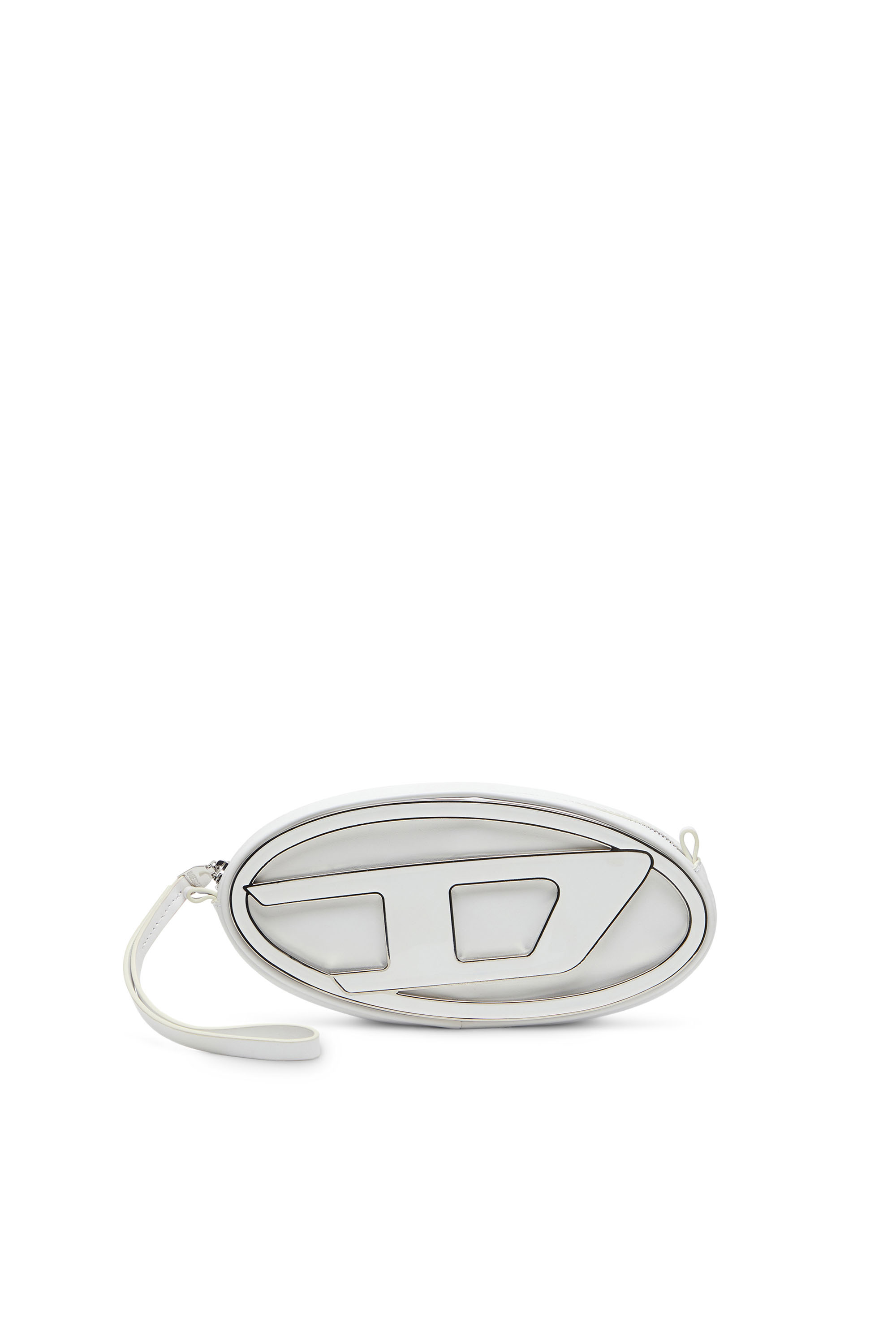 Diesel - 1DR-Pouch - Small leather crossbody with logo plaque - Crossbody Bags - Woman - Silver
