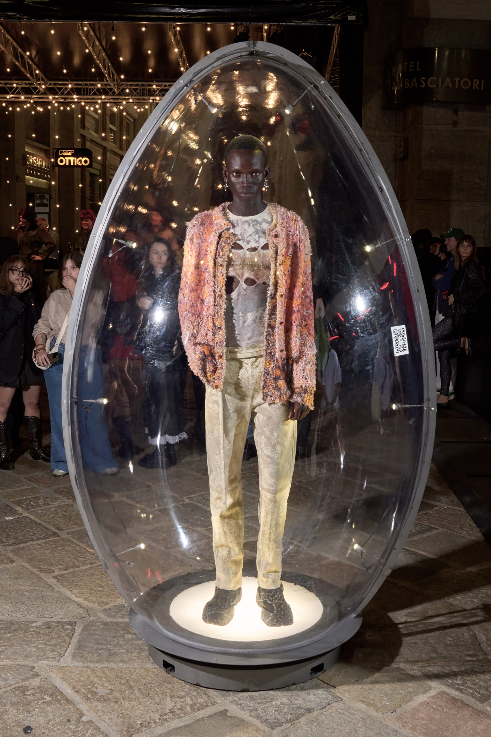 Diesel - K-LINNUS, Man's Printed linen-blend cardigan with crystals in Brown/Orange - 6