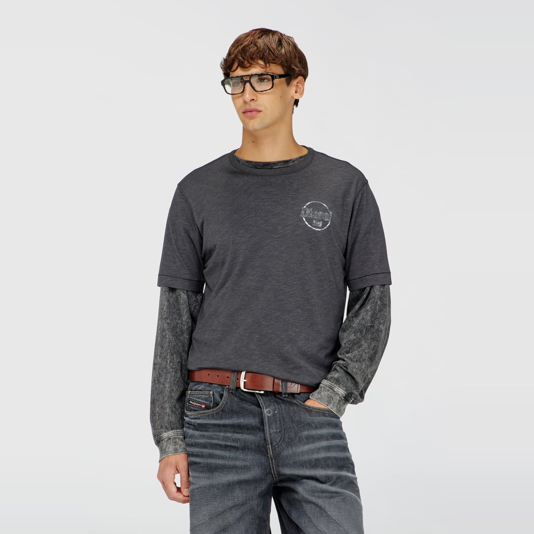Diesel - T-shirt in slub jersey with crack print - T-Shirts - Man - Grey
