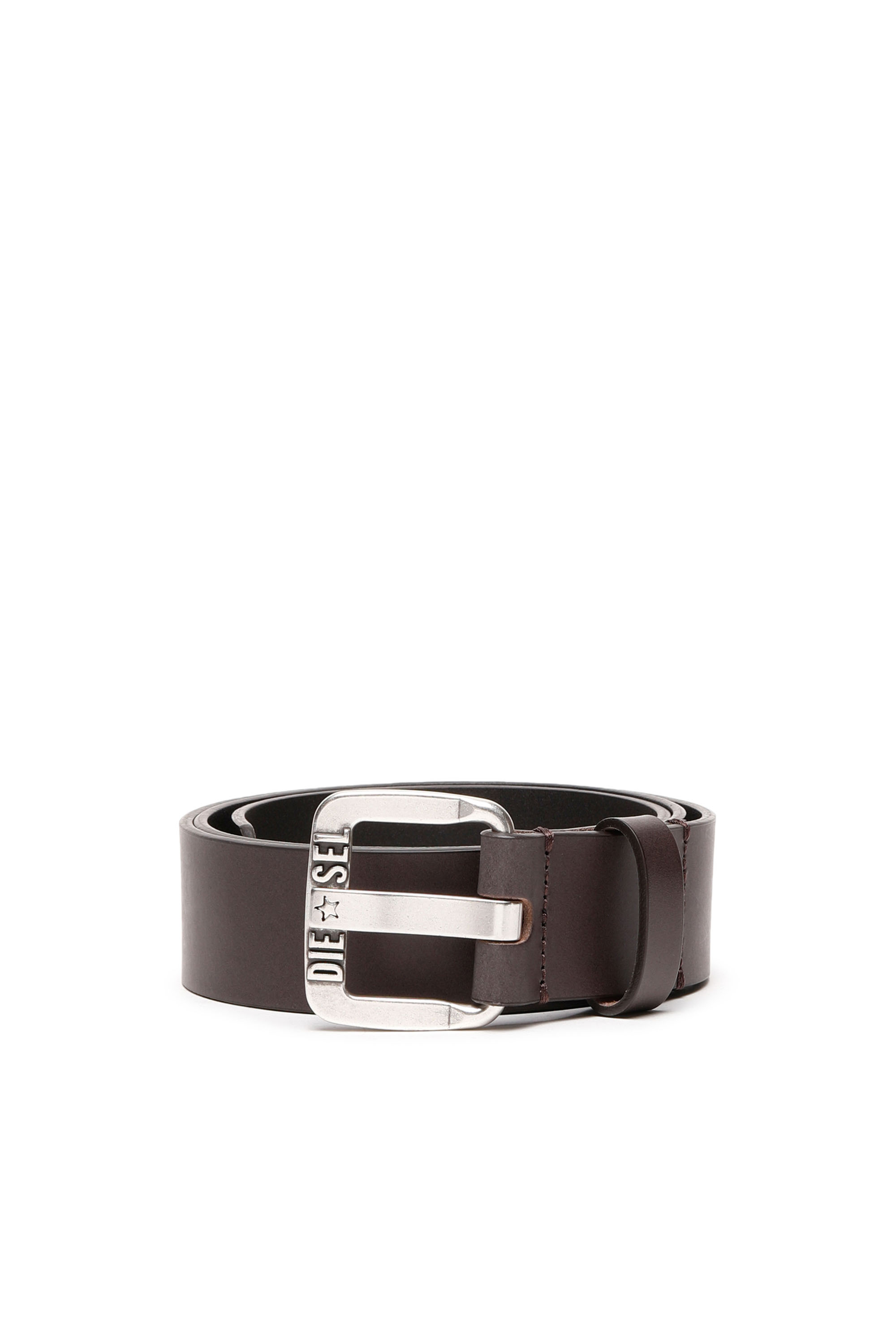 Diesel Men's Brown - 3.9Cm Leather Belt With Metal Star Logo Buckle - Belts - Man Size 75