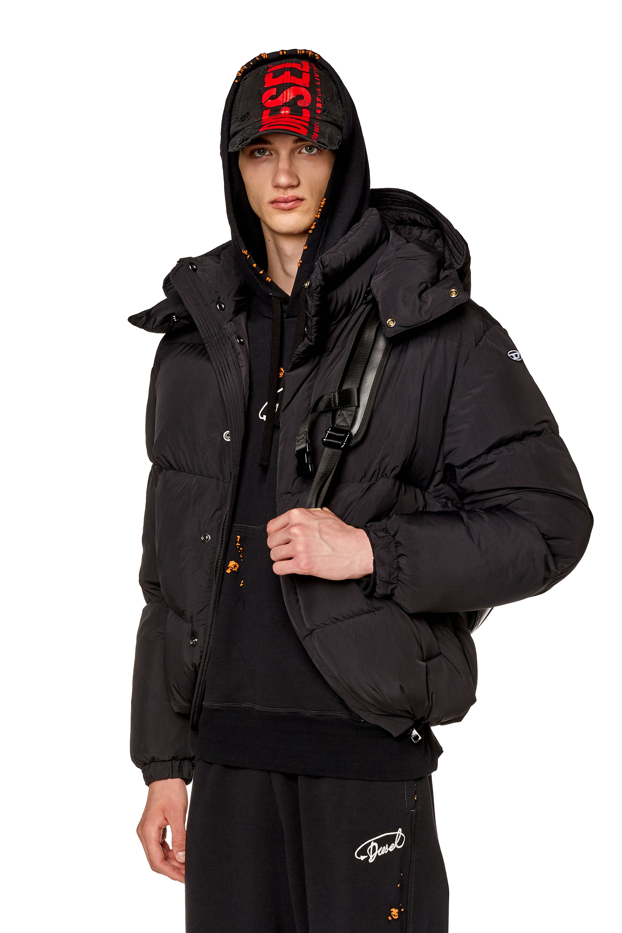 Diesel - Puffer jacket with detachable hood - Winter Jackets - Man - Black