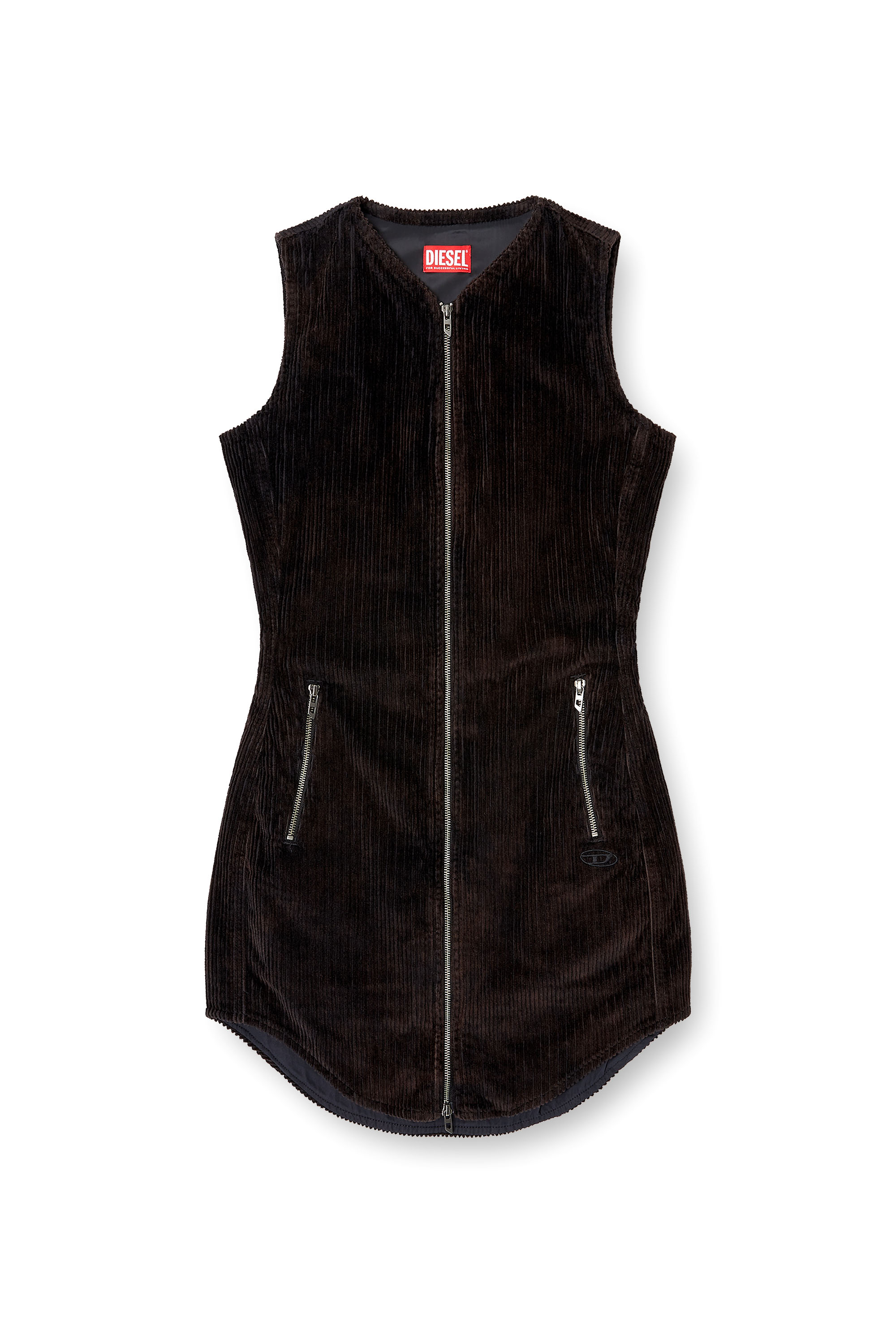 Diesel - D-ENEA, Woman's Cotton mini dress with front zipper in Black - 3