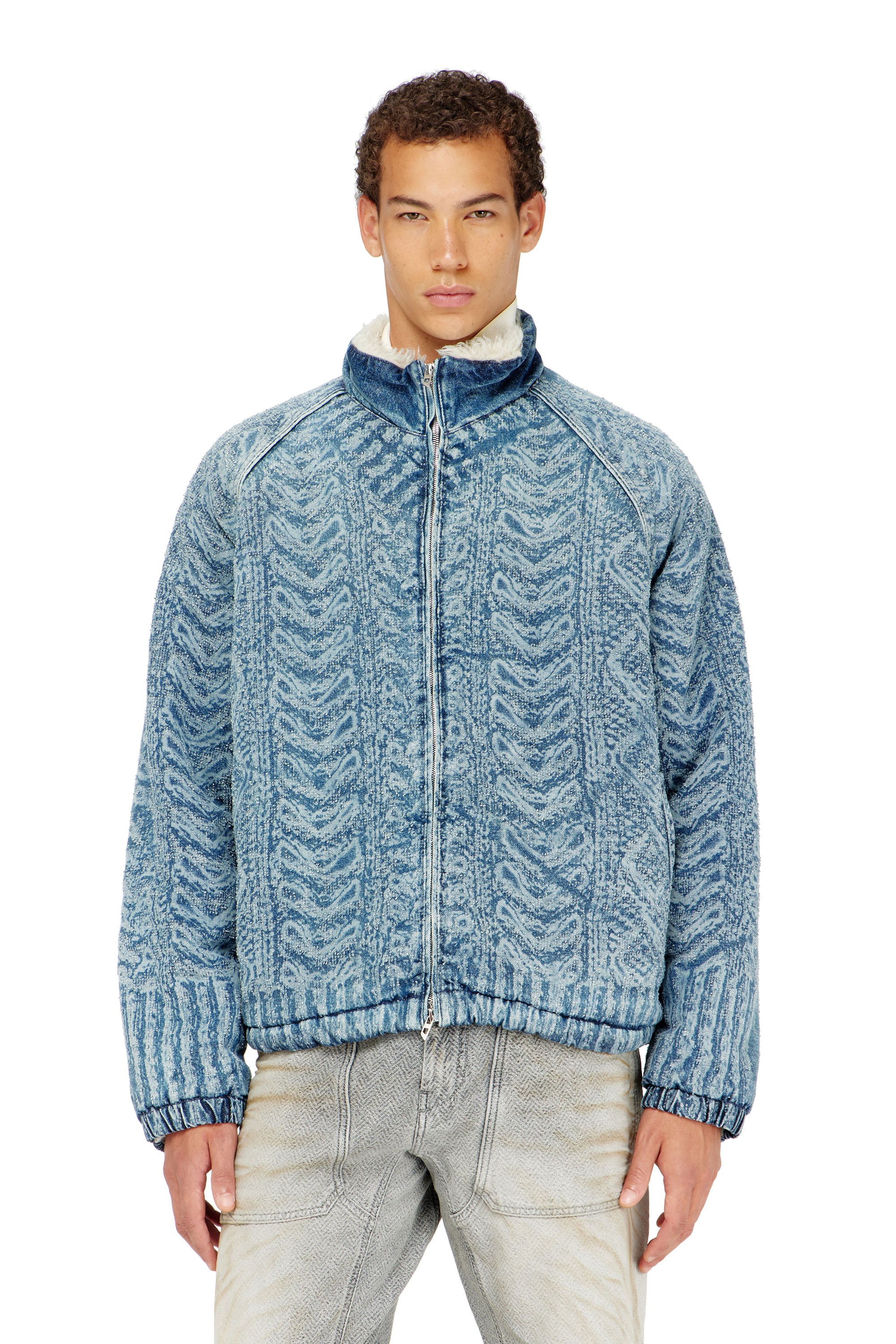 Diesel - Jacket in cable-knit-effect denim - Denim Jackets - Man - Blue