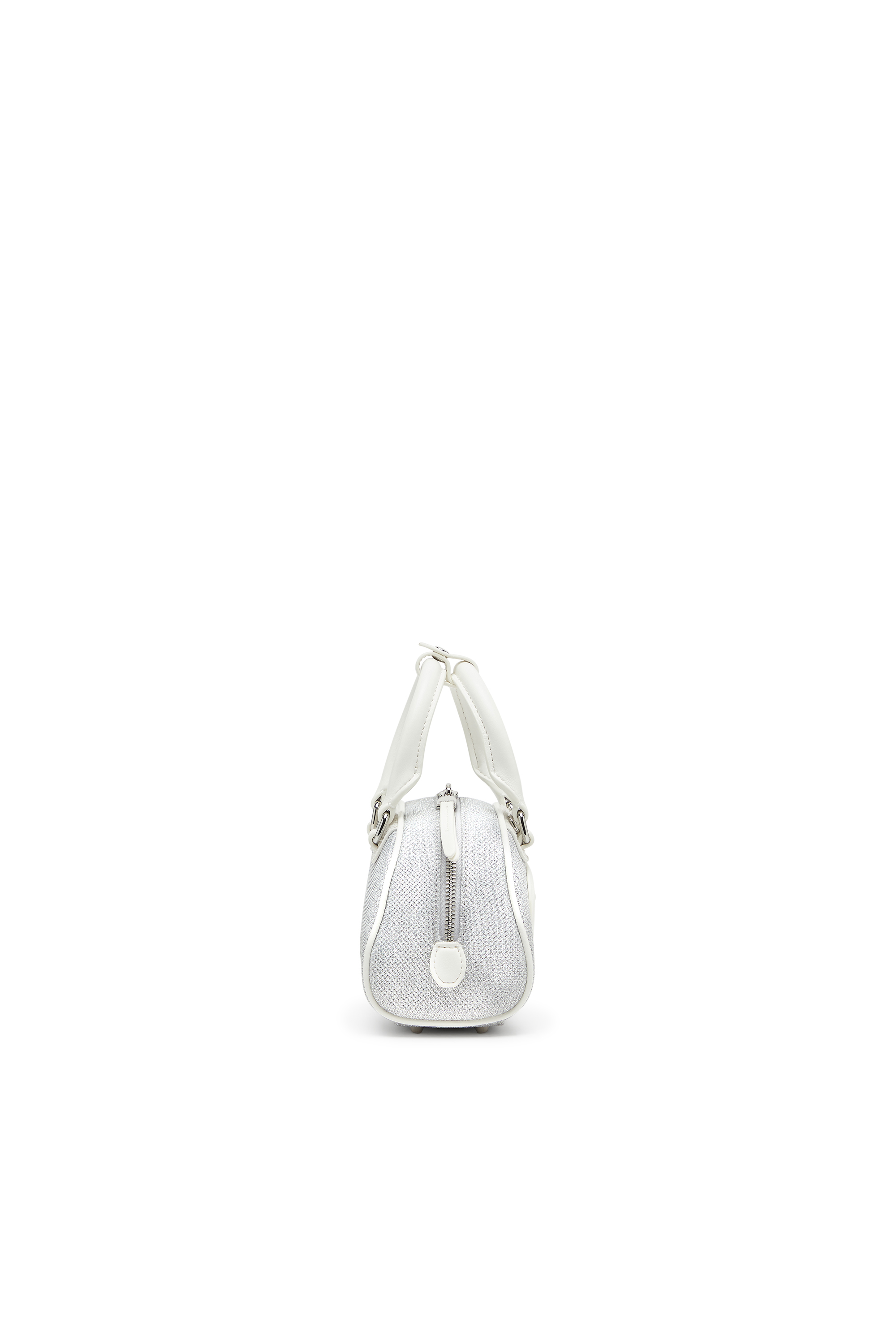 Diesel - 1DR DOME CROSSBODY, Woman's 1DR Dome-Mini bowling bag in lurex fabric in White/Grey - 5