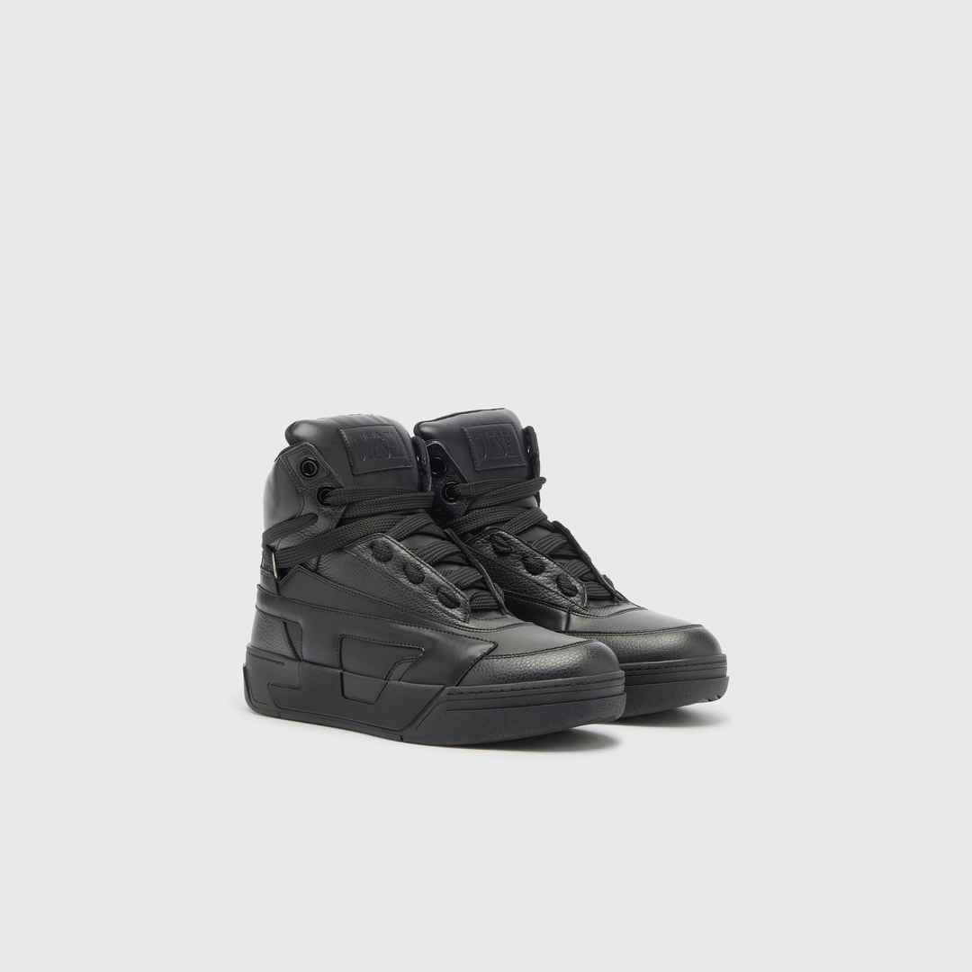 Diesel - S-D-Ollie - Sneakers montantes en cuir avec logo D - Baskets - Homme - Noir