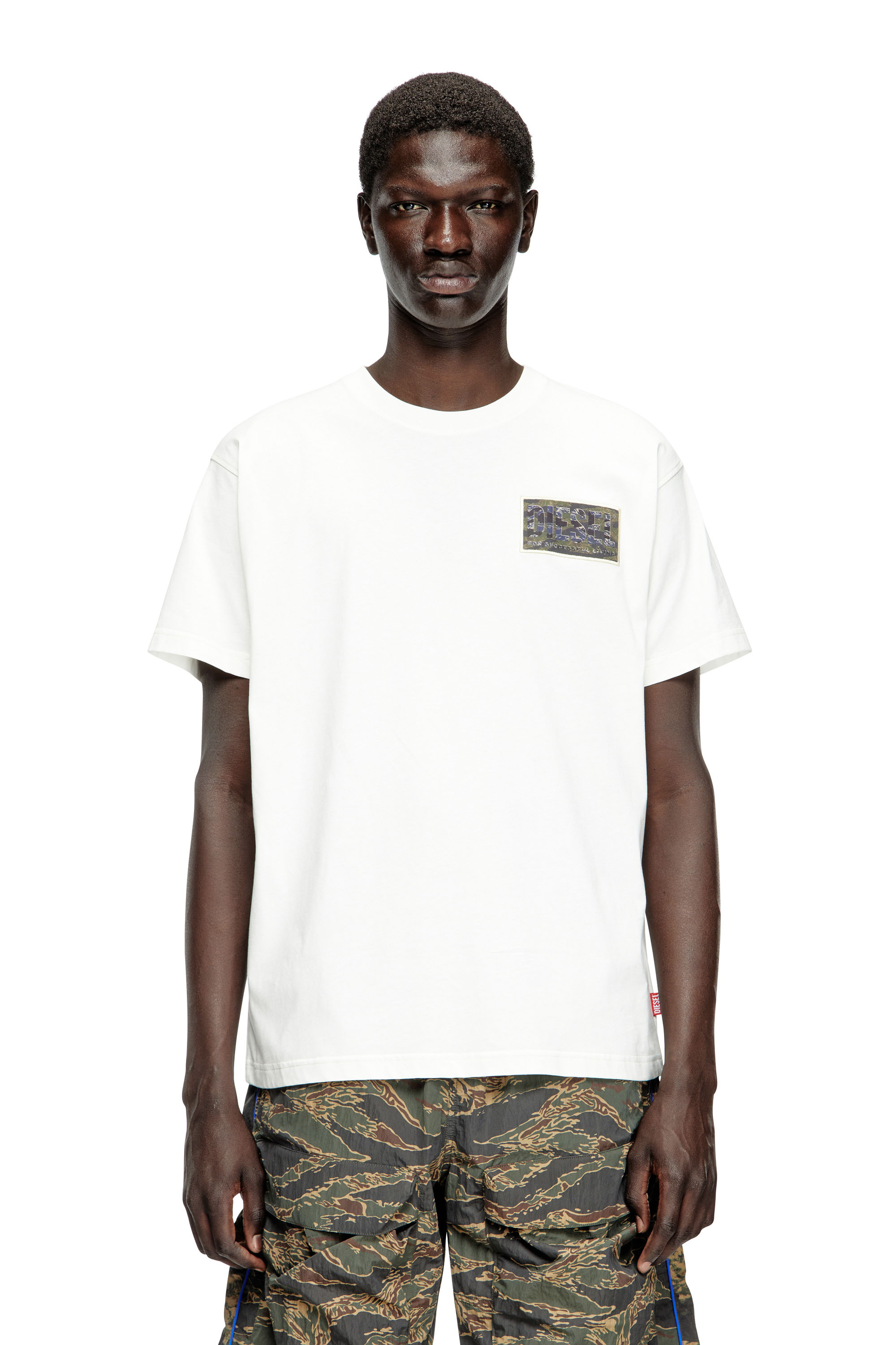 Diesel - T-NORM-T3, Man's T-shirt with camo logo patch in White - 1