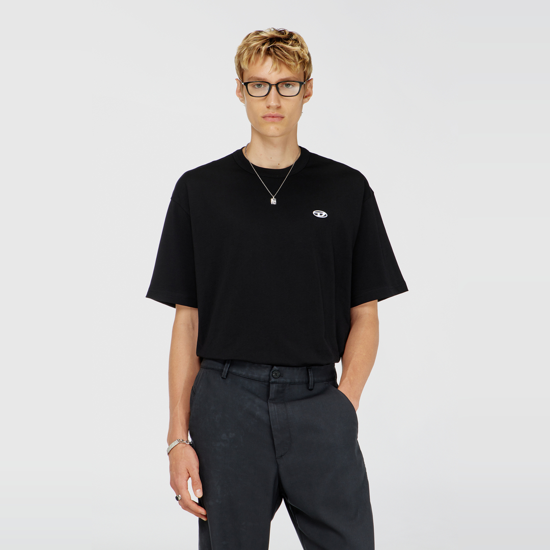 Diesel - T-shirt en coton avec logo Oval D et graphisme - T-Shirts - Homme - Noir