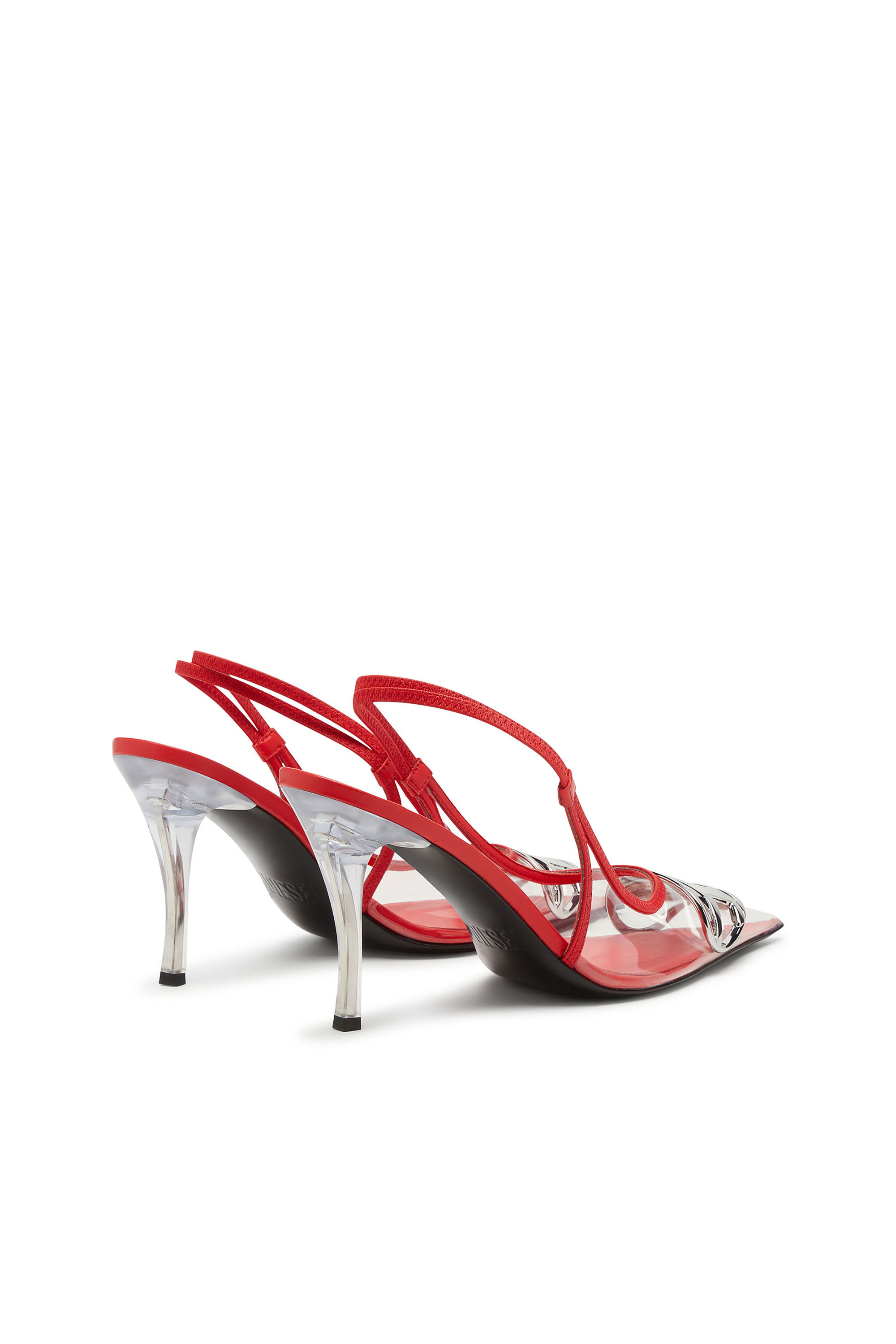 Diesel - D-VENUS SB, Woman's D-Venus-Leather-trim transparent slingback pumps in Red - 4