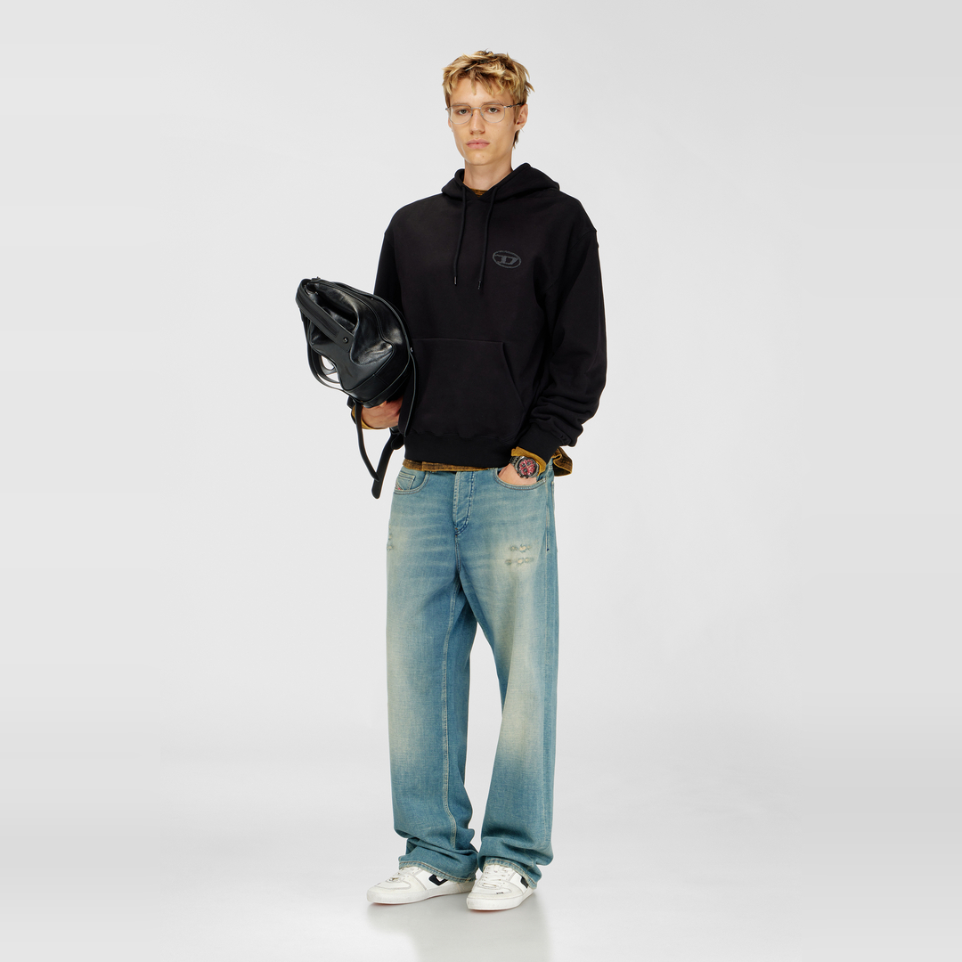 Diesel - Sweat à capuche en coton avec broderie logo Oval D ton sur ton - Pull Cotton - Homme - Noir