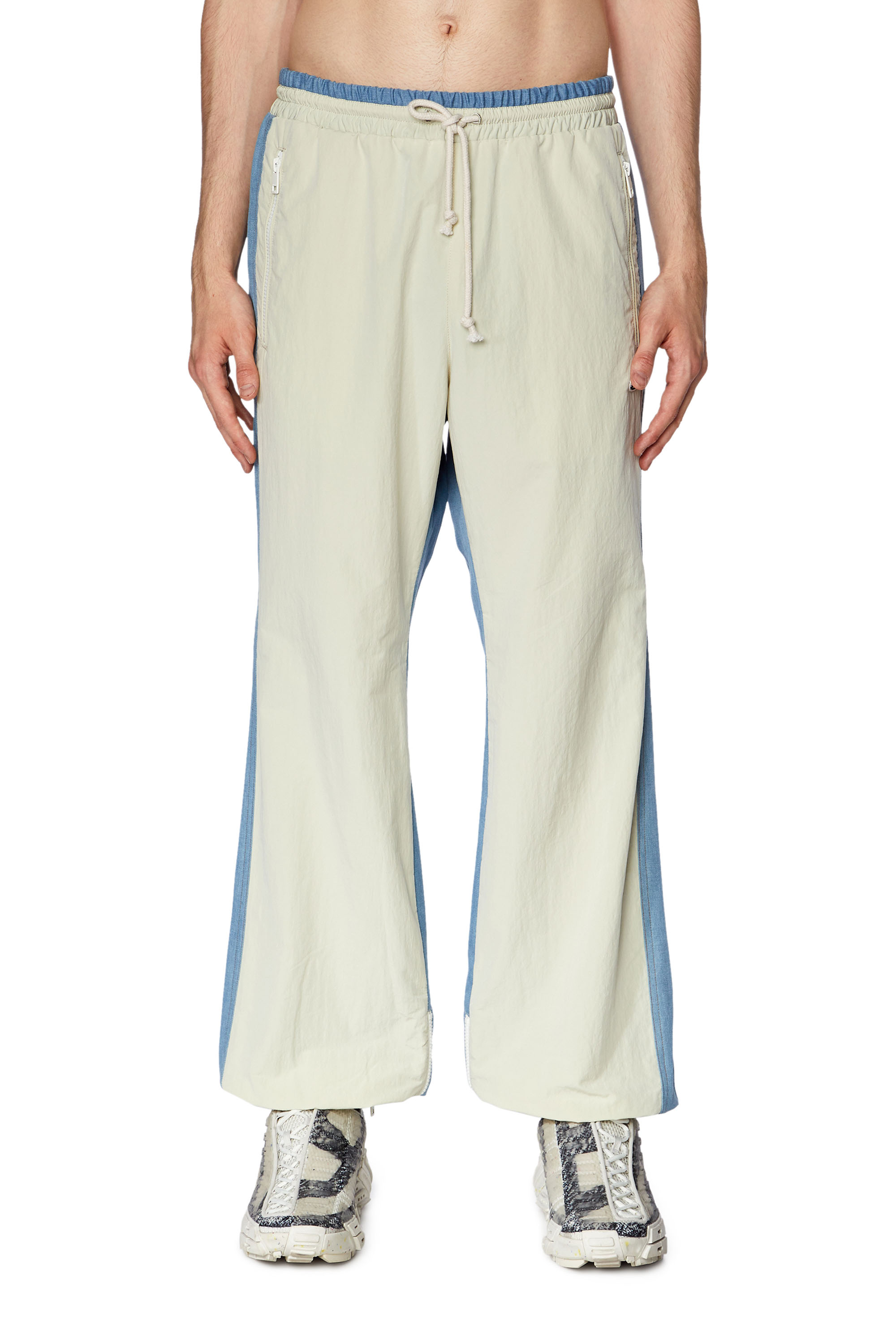 Diesel - Pantaloni tuta in nylon crinkle e denim - Pantaloni - Uomo - Multicolor