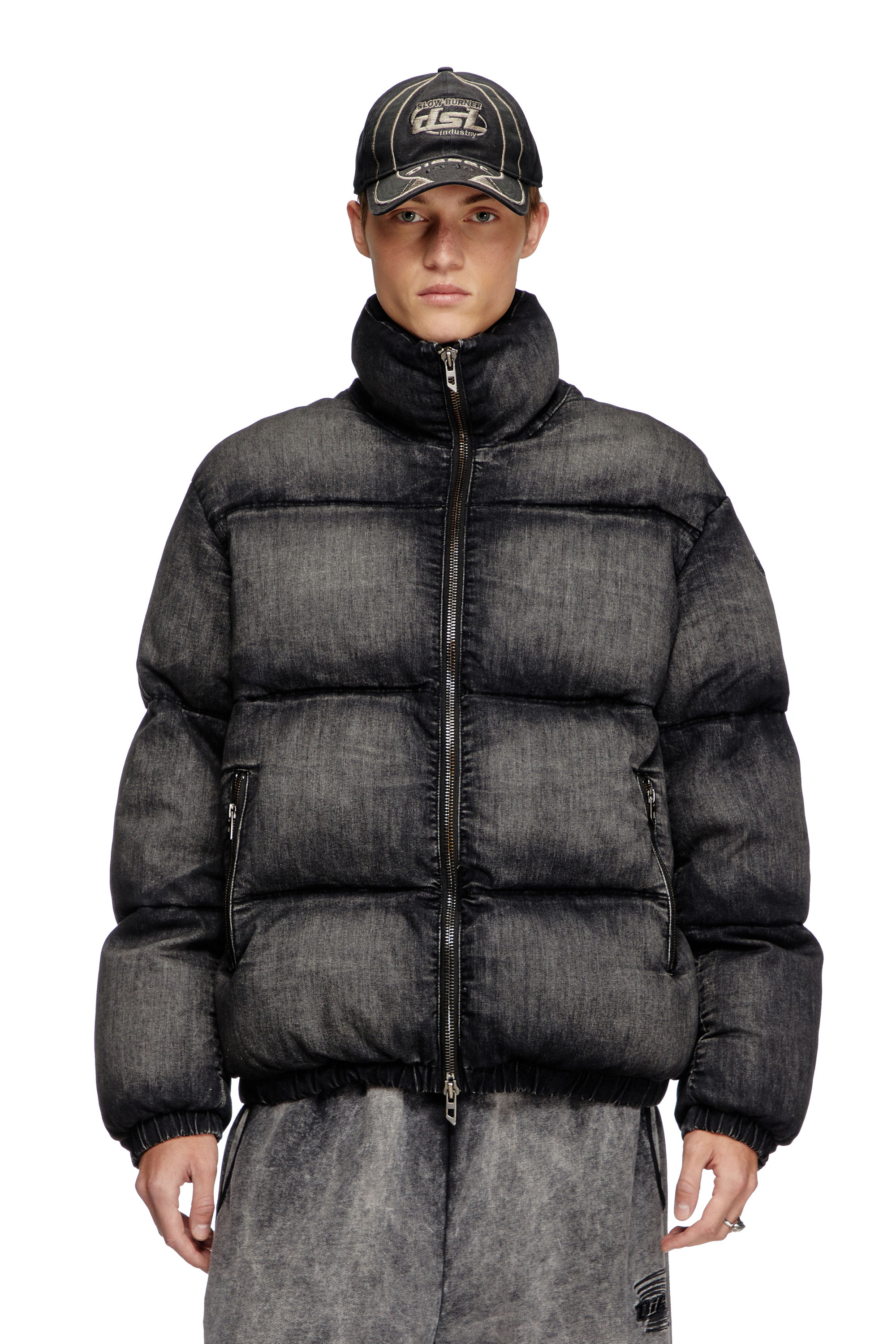 Diesel Black W-mons-a Denim Puffer Jacket In Black
