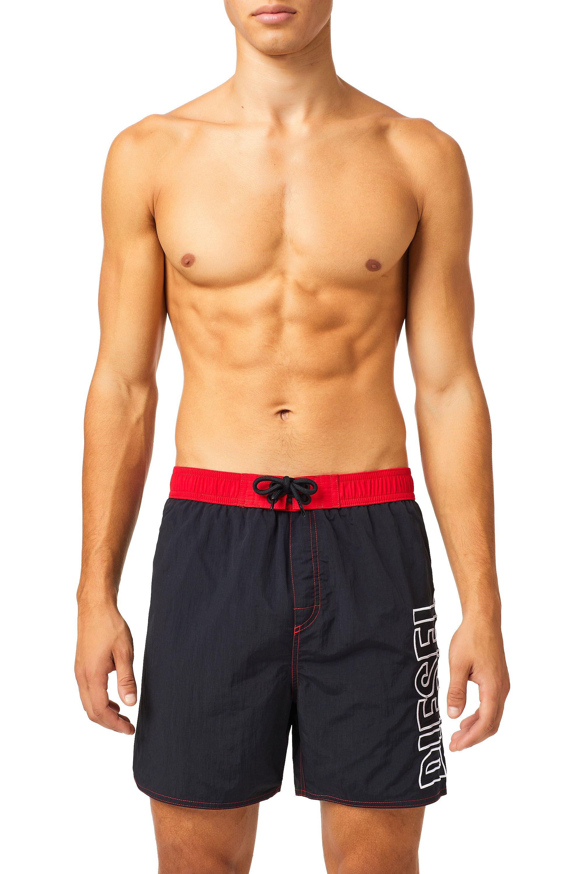 Diesel Embroidered-logo Swim Shorts In Black