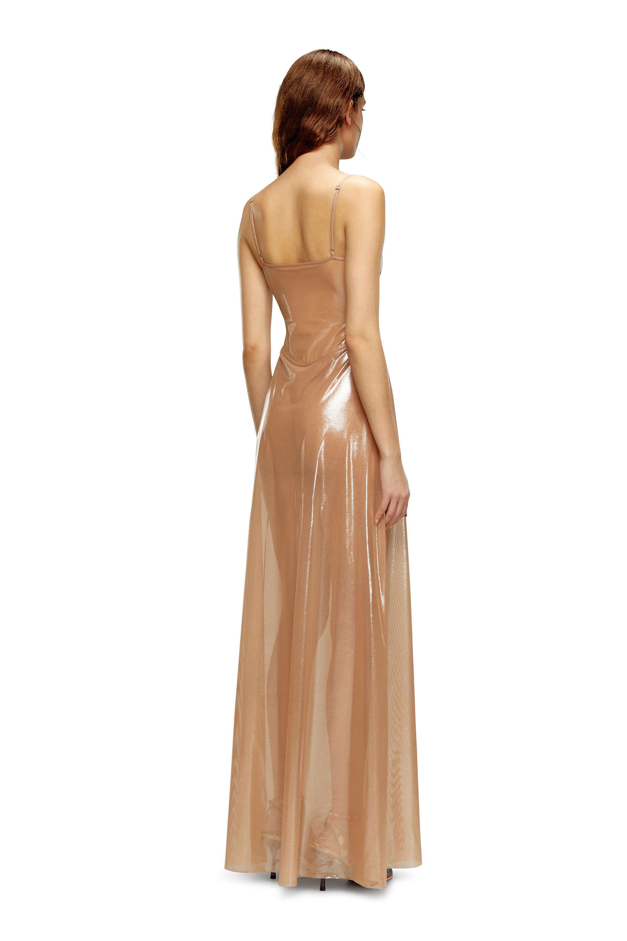 Diesel - Long slip dress in shiny stretch tulle - Dresses - Woman - Pink
