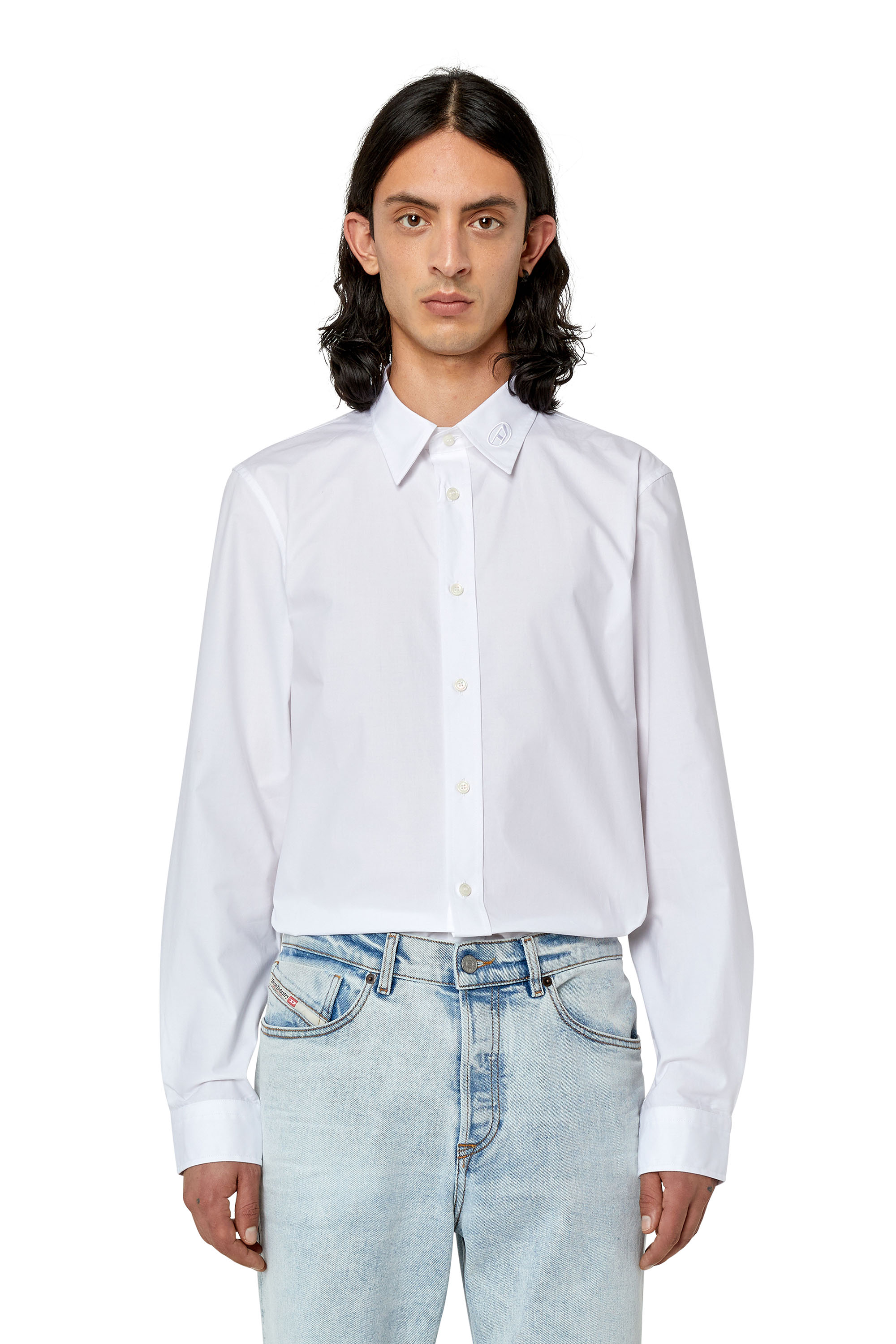 Diesel Cotton Shirt With Tonal Logo Embroidery In Tobedefined
