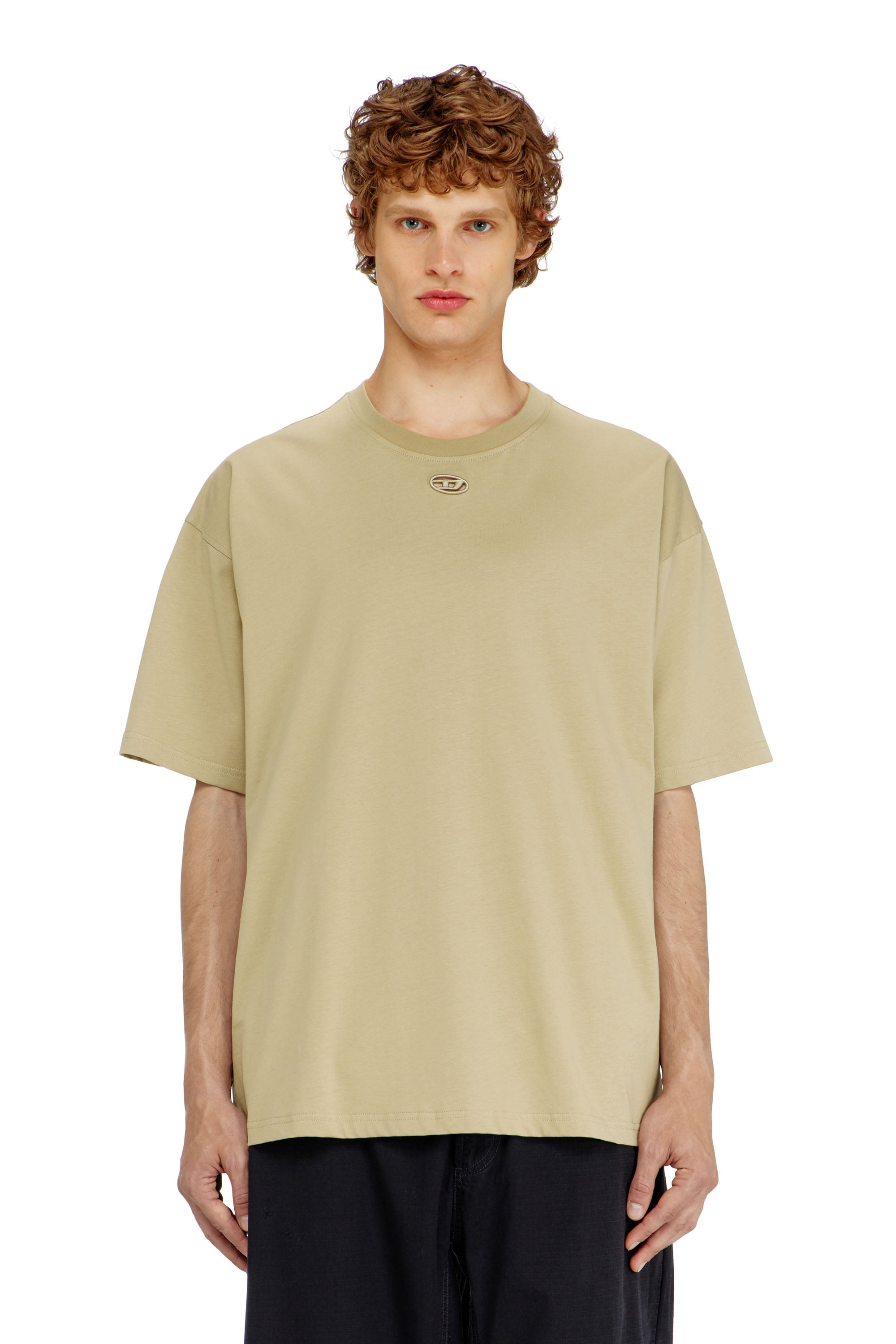 Diesel - Relaxed cotton T-shirt with Oval D embroidery - T-Shirts - Man - Beige