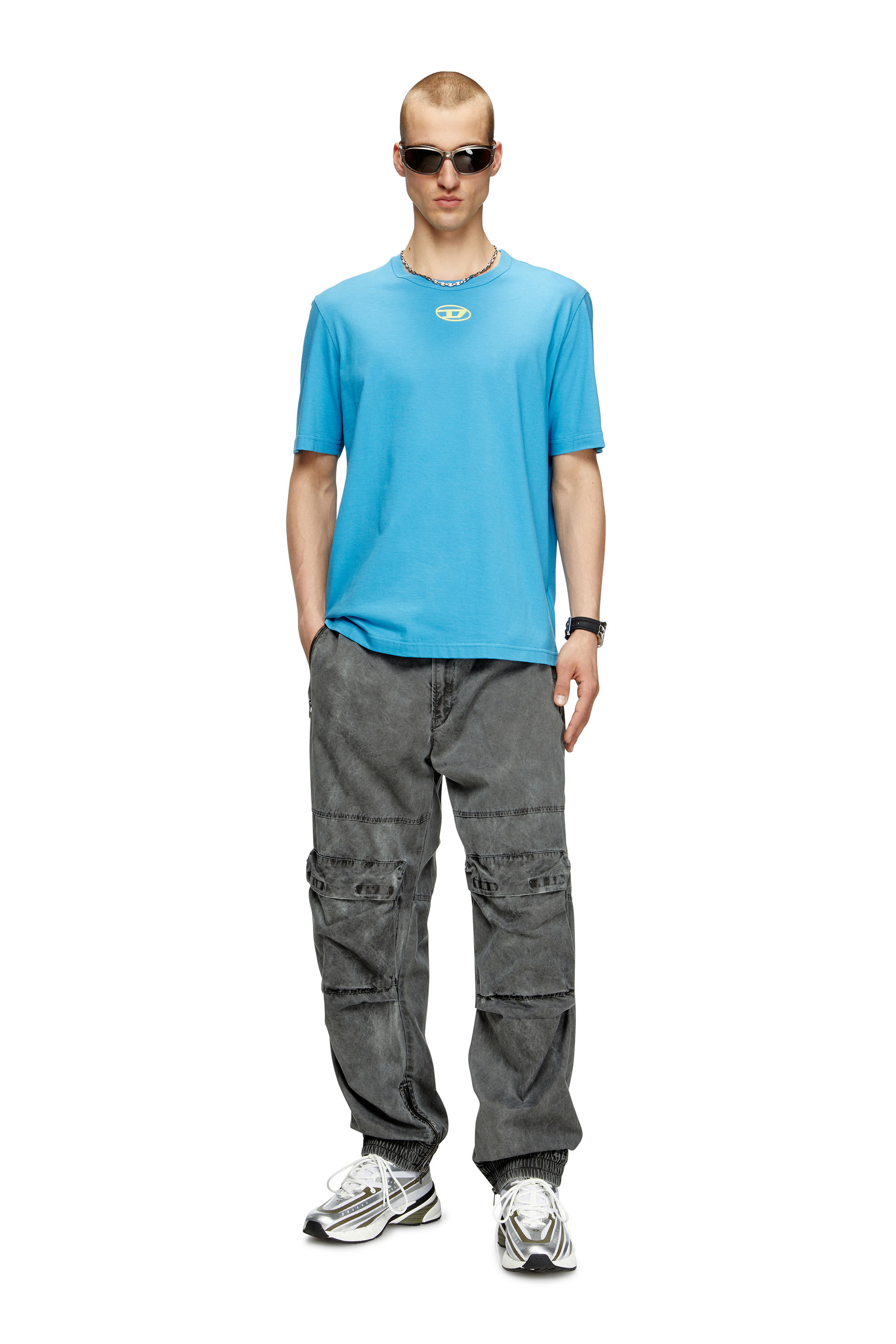 Diesel - T-ADJUST-OD, Man's T-shirt with metallic Oval D in Azure - 2