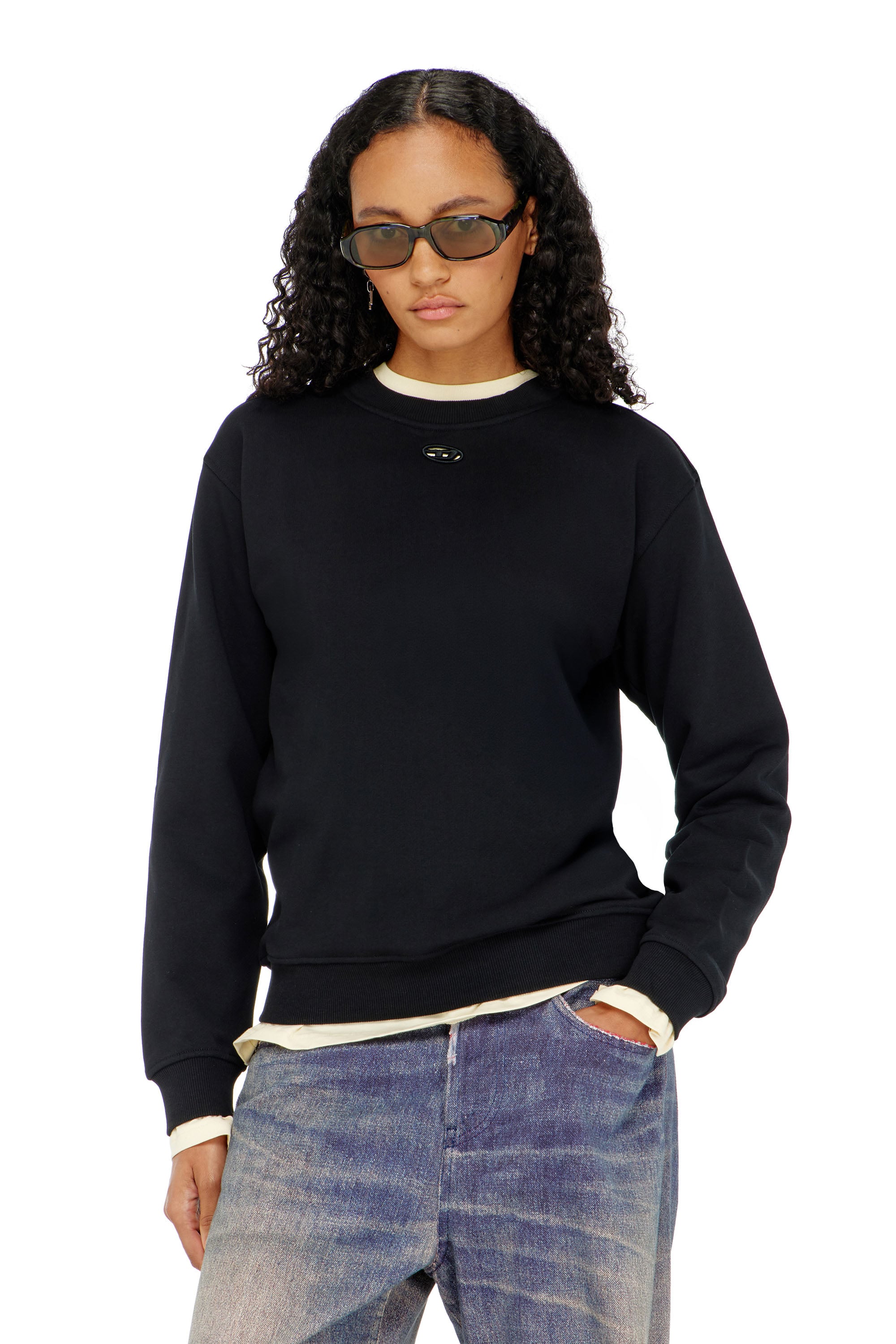 Diesel Nero Donna - Felpa In Cotone Con Ricamo Oval D - Felpe Extra Piccolo