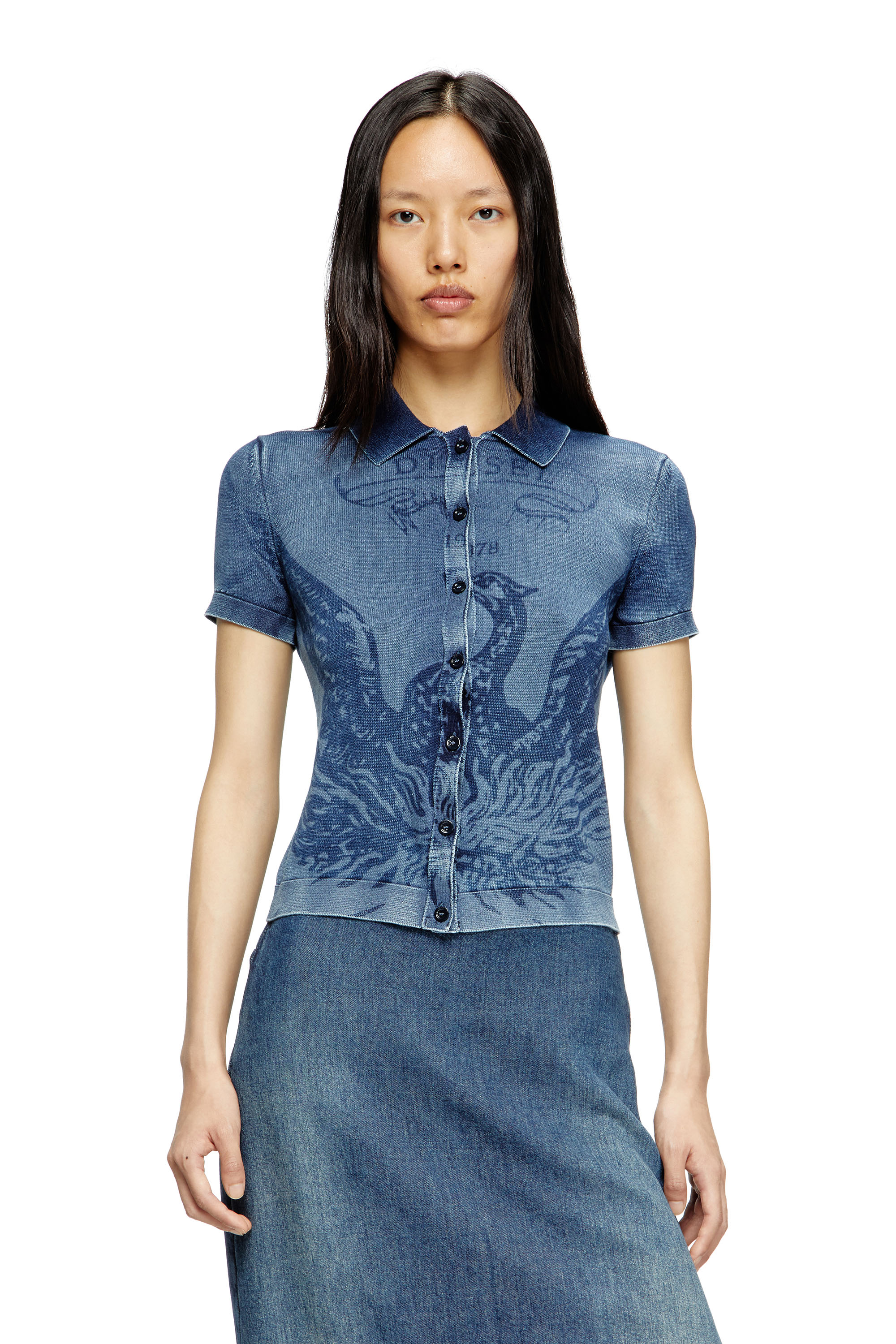 Diesel Indigo Shirt-cardigan With Phoenix Logo