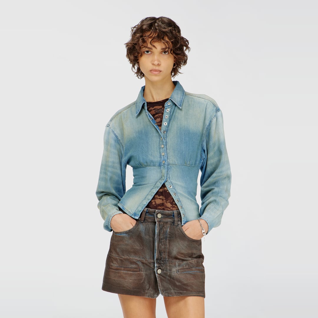 Diesel - Denim shirt with sectioned design - Denim Shirts - Woman - Blue