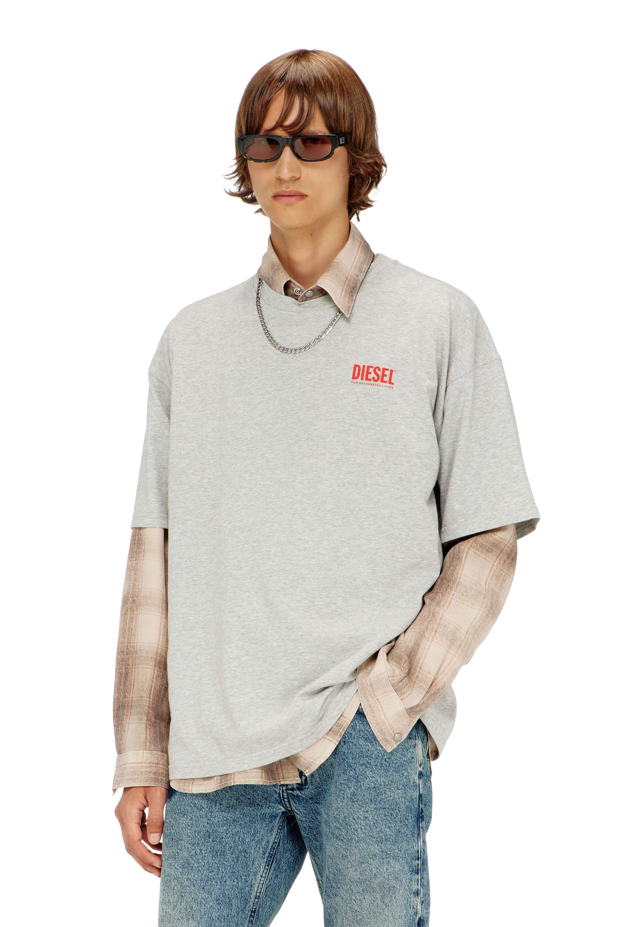 Diesel - Cotton T-shirt with Diesel Biscotto print - T-Shirts - Man - Grey