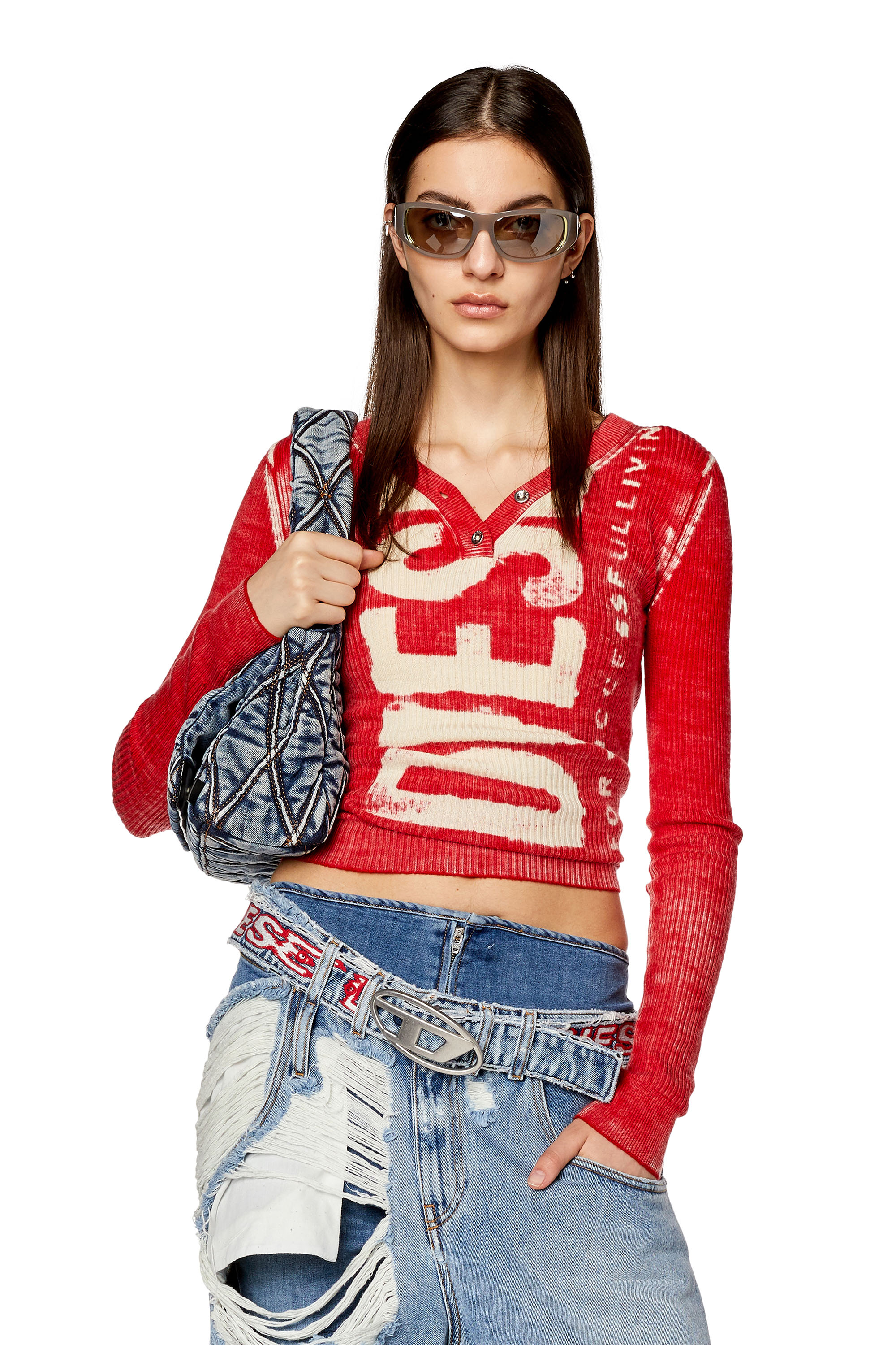 Diesel - Printed wool jumper with logo - Knitwear - Woman - Red