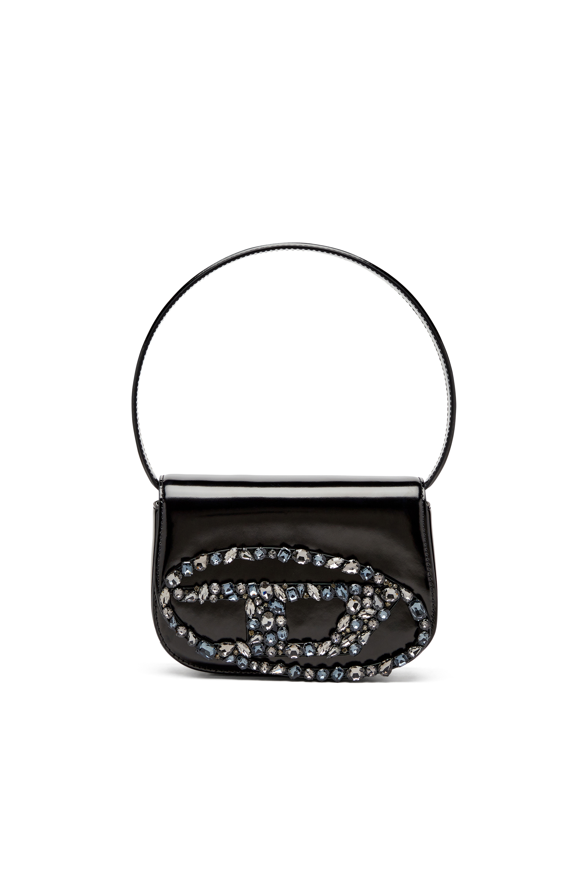 Diesel - 1DR-Iconic shoulder bag in mirror leather - Shoulder Bags - Woman - Black