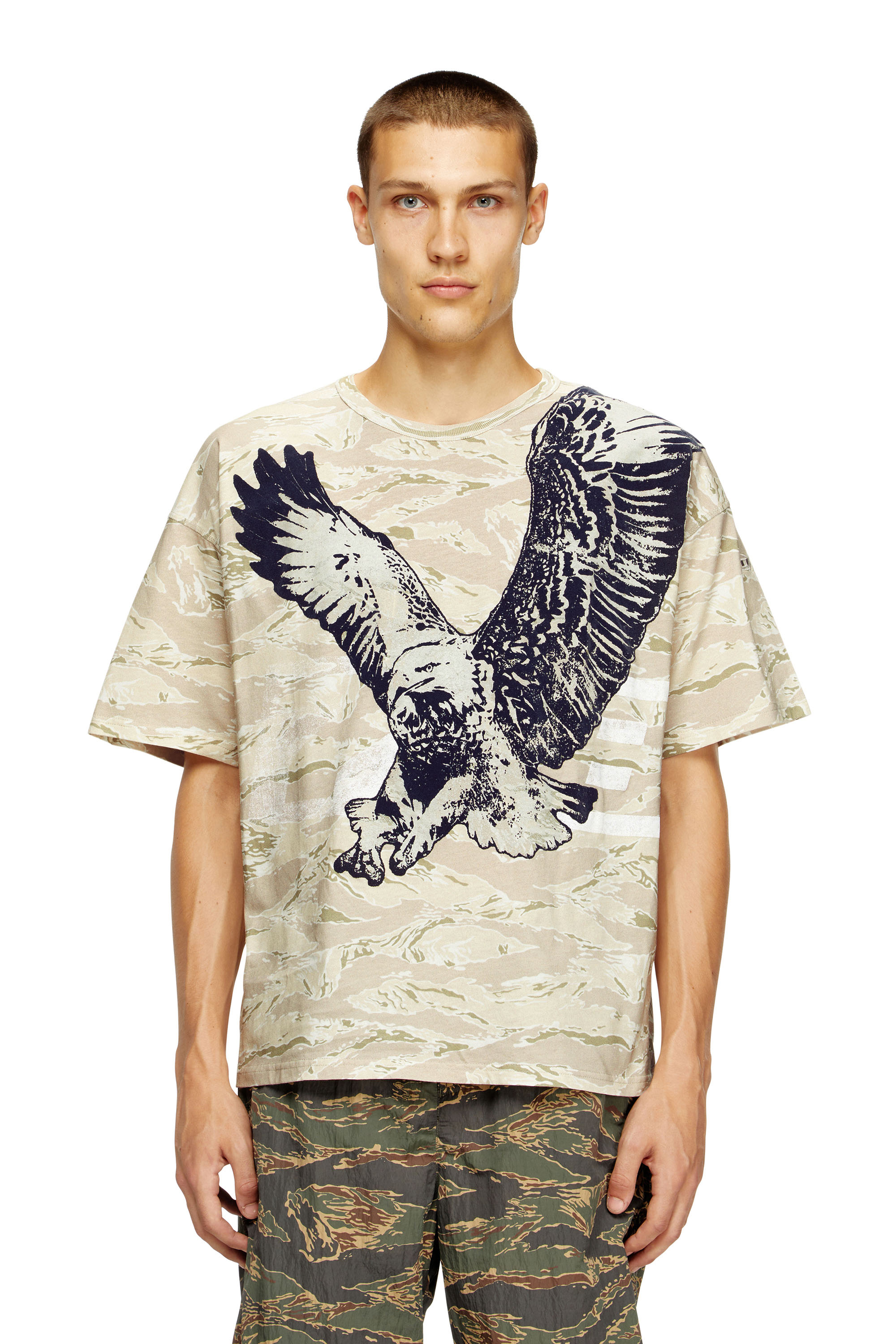 Diesel - T-BOXT-T14, Man's Camo T-shirt with eagle print in Beige - 1