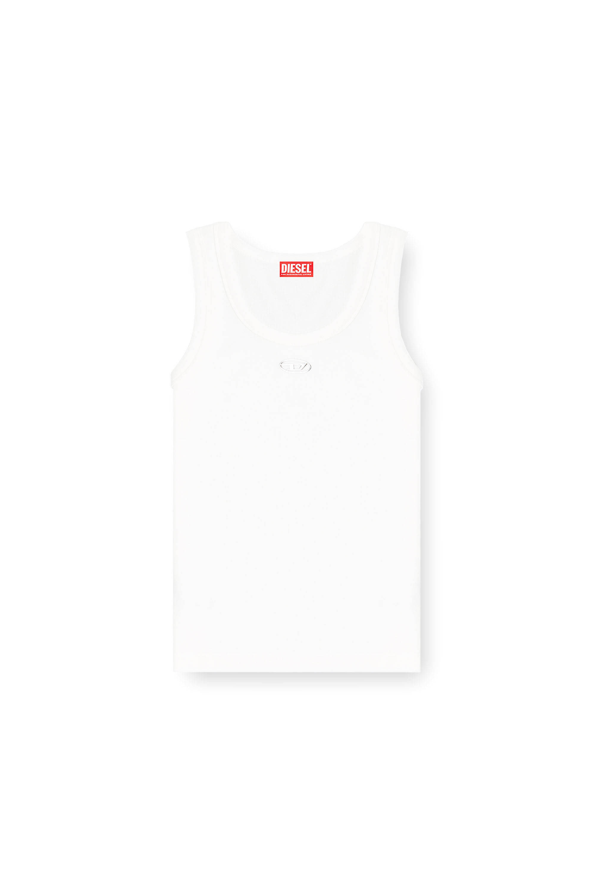 Diesel - T-ANKI-OD, Woman's Slim ribbed tank top with metallic Oval D in White - 3