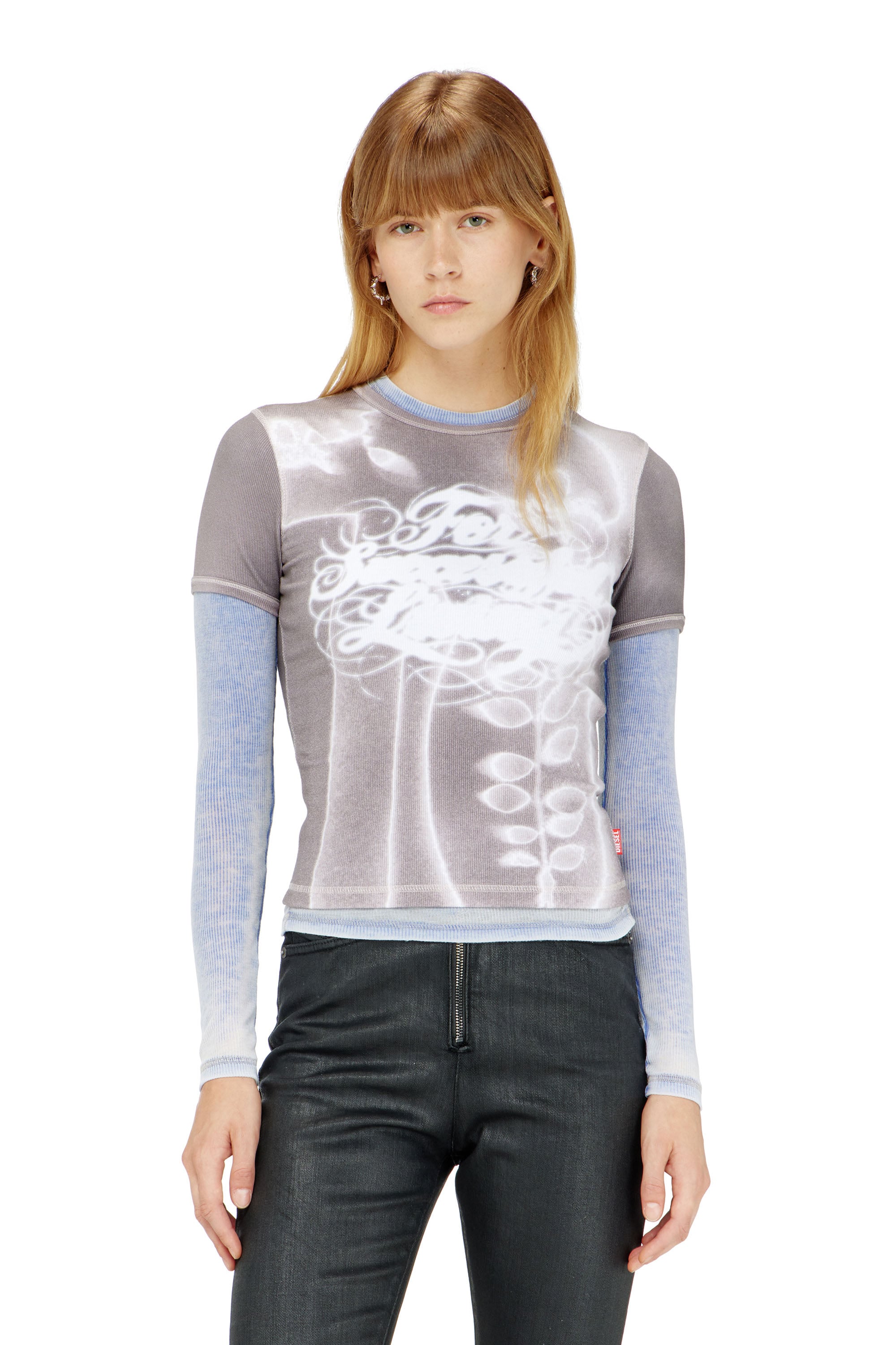 Diesel - Top in ribbed jersey with graphic print - Tops - Woman - Grey