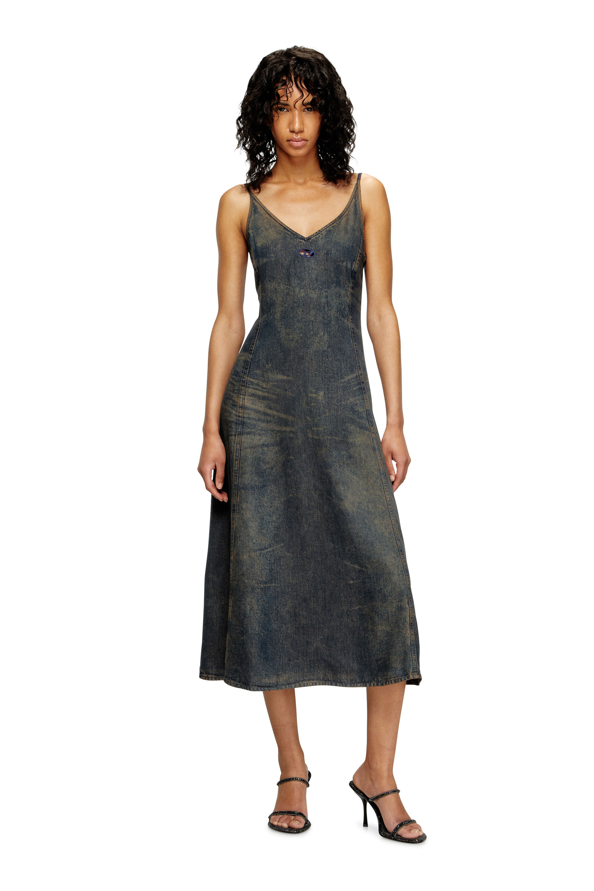 Diesel Kvinno Blå - Midi Dress In Fluid Dirt-Effect Denim - Dresses - Woman Extra Små