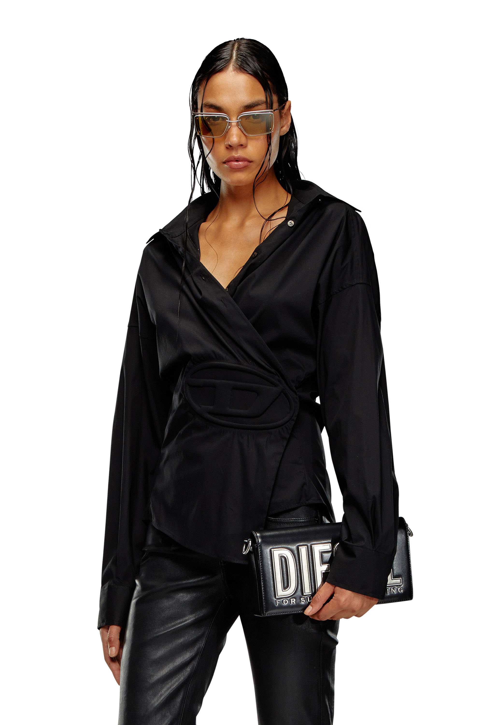 Diesel - Chemise portefeuille avec logo embossé - Chemises - Femme - Noir