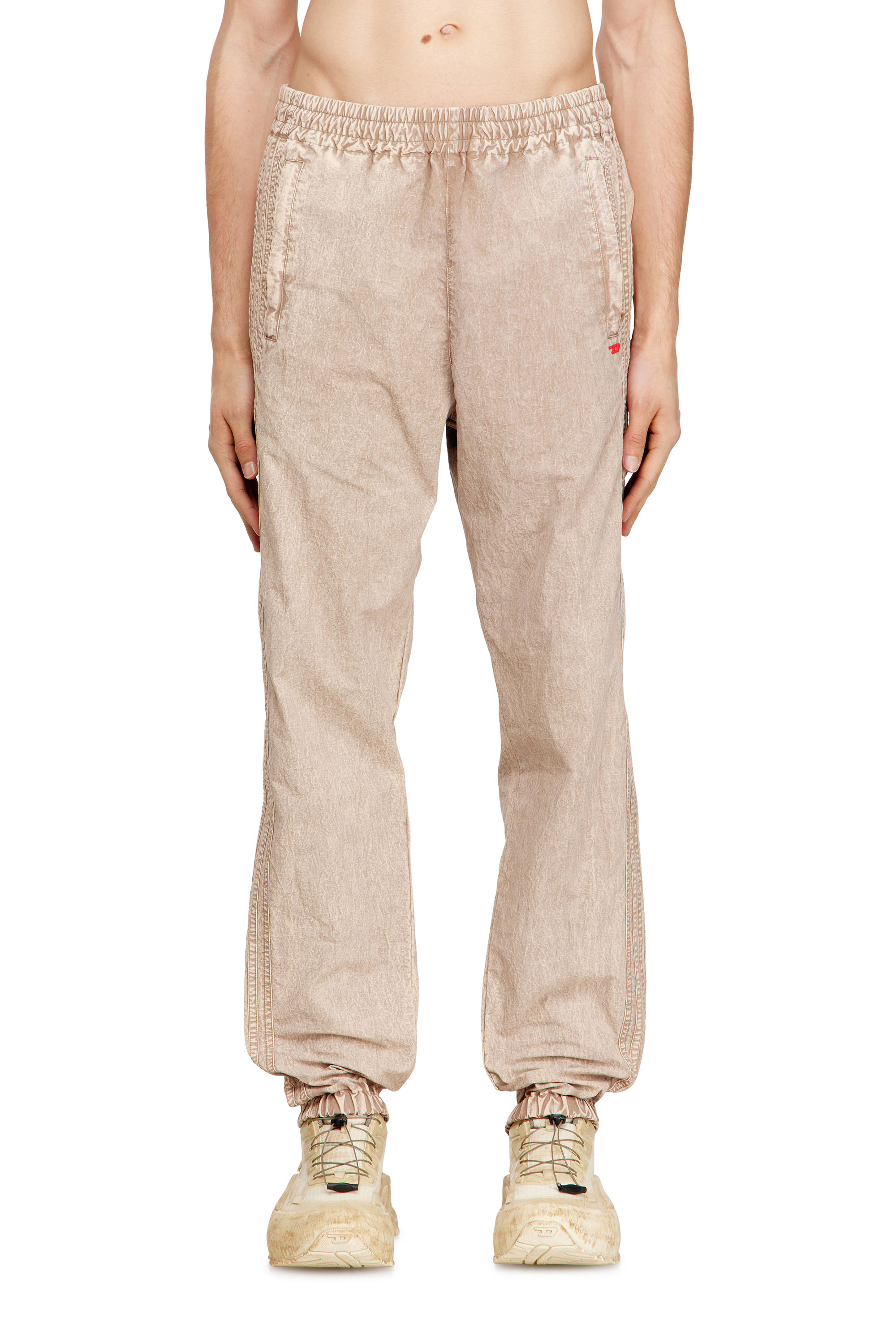 Diesel Men's Beige - Washed Nylon Pants With Side Bands - Pants - Man Medium