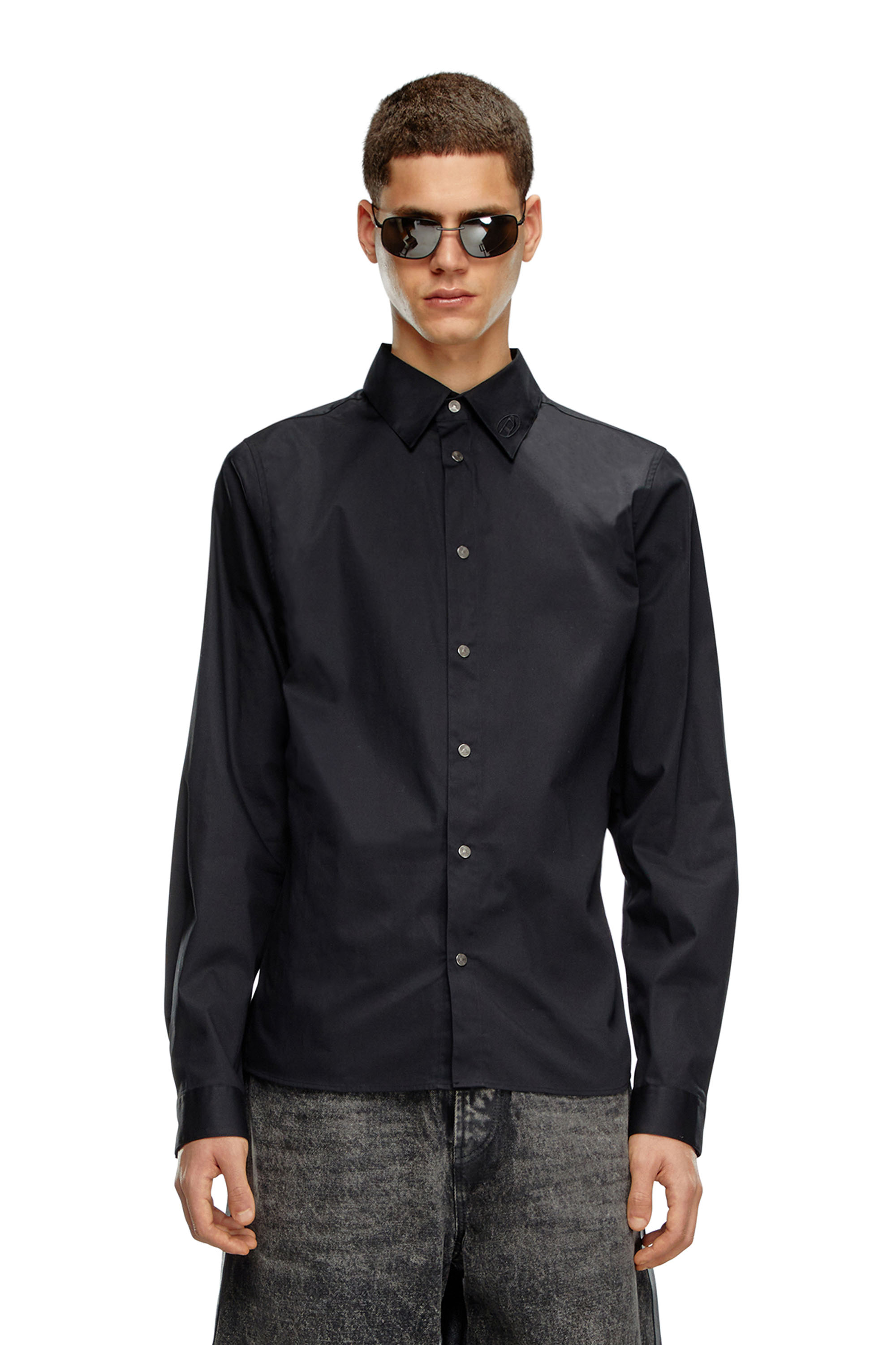 Diesel - Formal shirt with logo-embroidered collar - Shirts - Man - Black