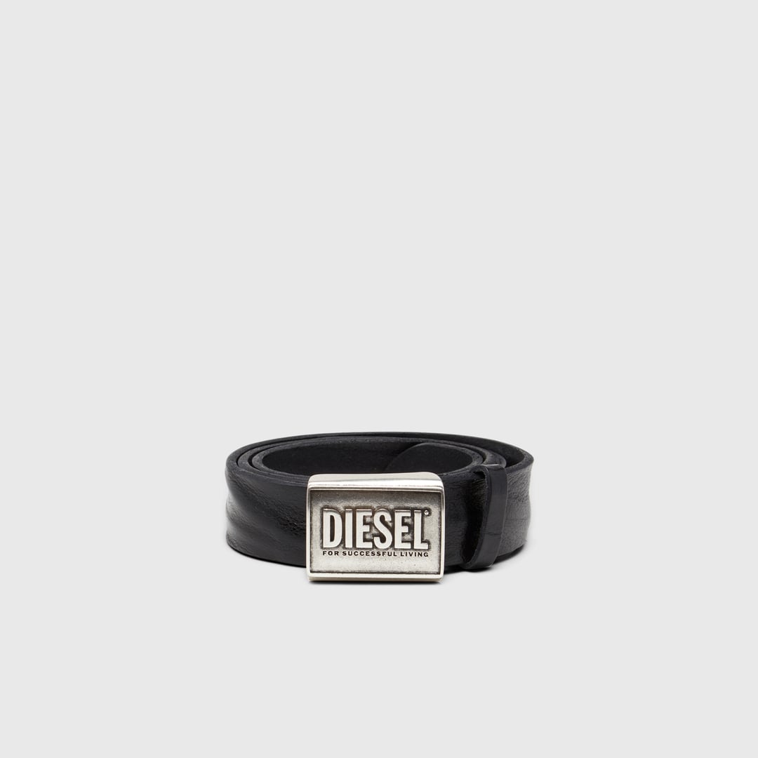Diesel - Leather belt 4 cm with logo plaque - Belts - Man - Black