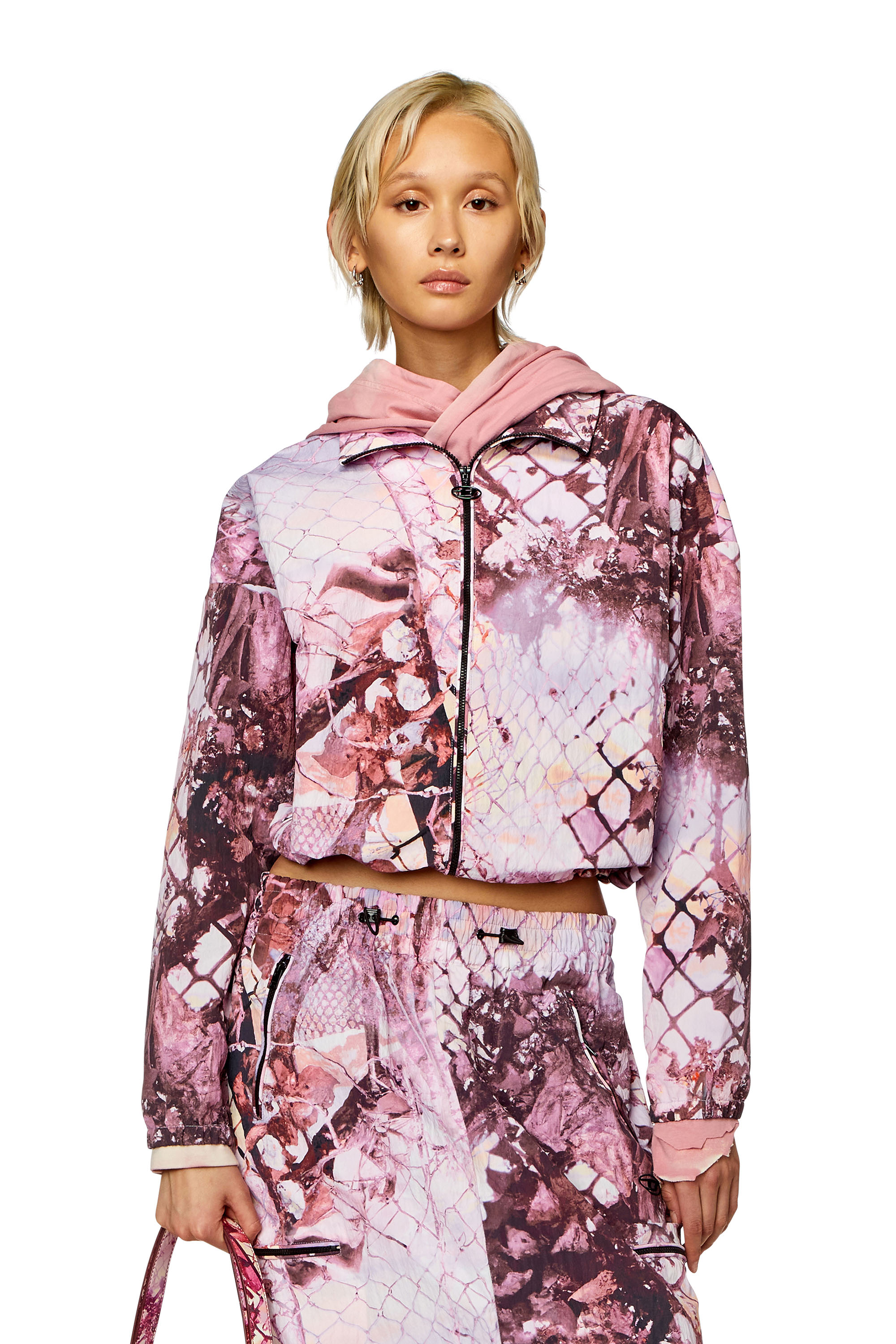 Diesel - Windjacke aus Nylon mit abstraktem Print - Jacken - Damen - Rosa
