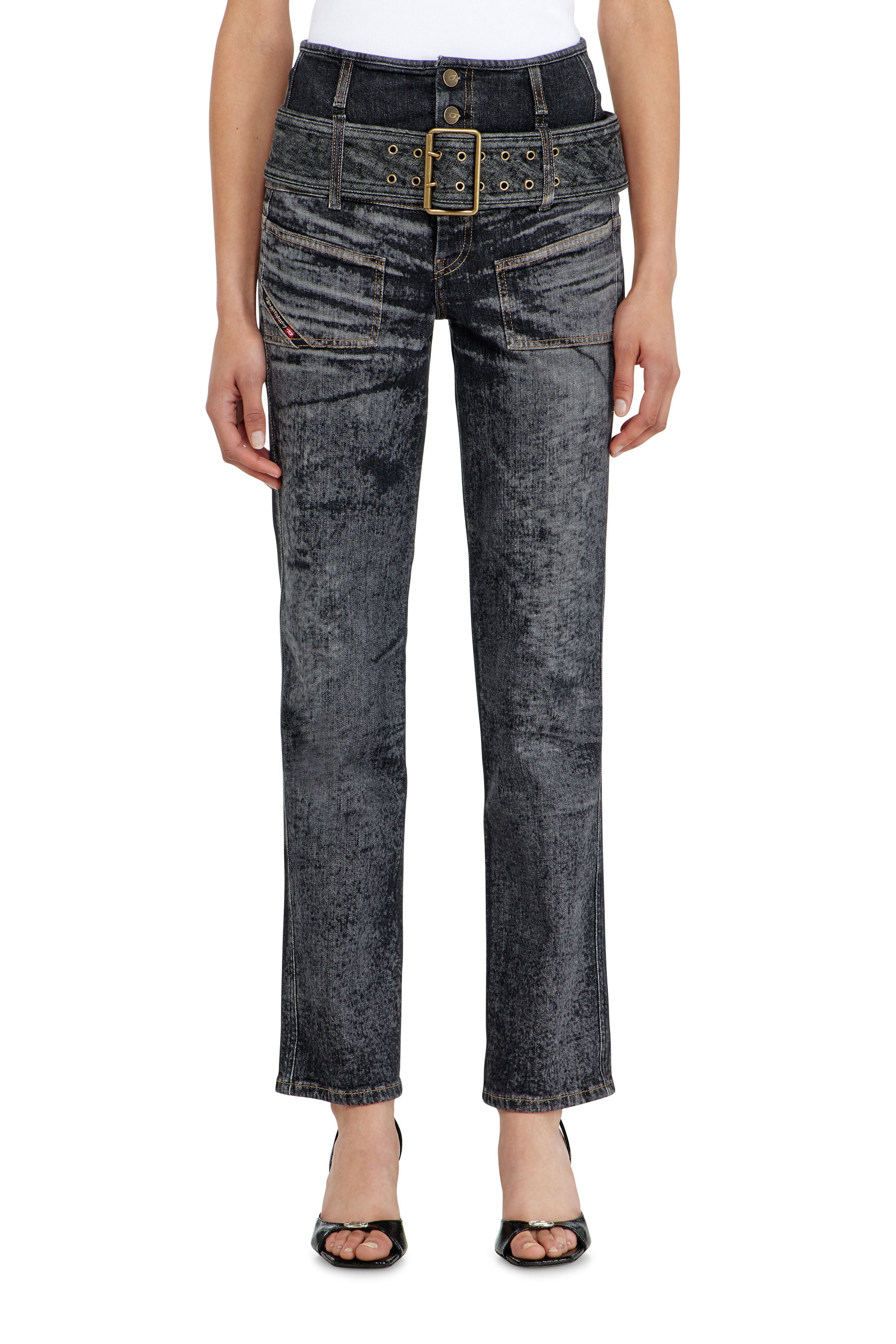 Diesel Slim Jeans High Waist D-Gorina, Black/Dark grey, Button fly
