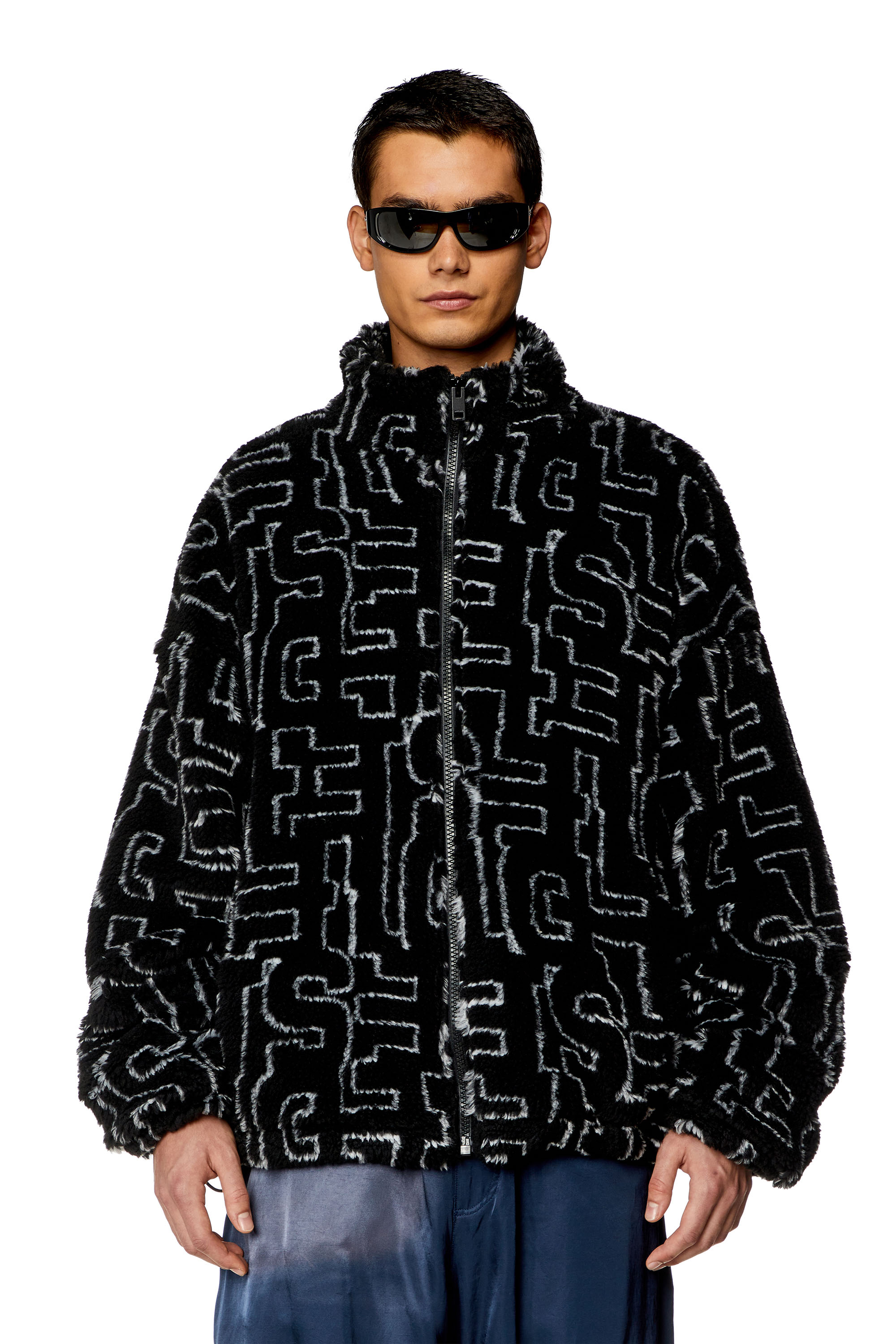 Diesel - Teddy fleece jacket with Diesel monogram - Sweaters - Man - Black