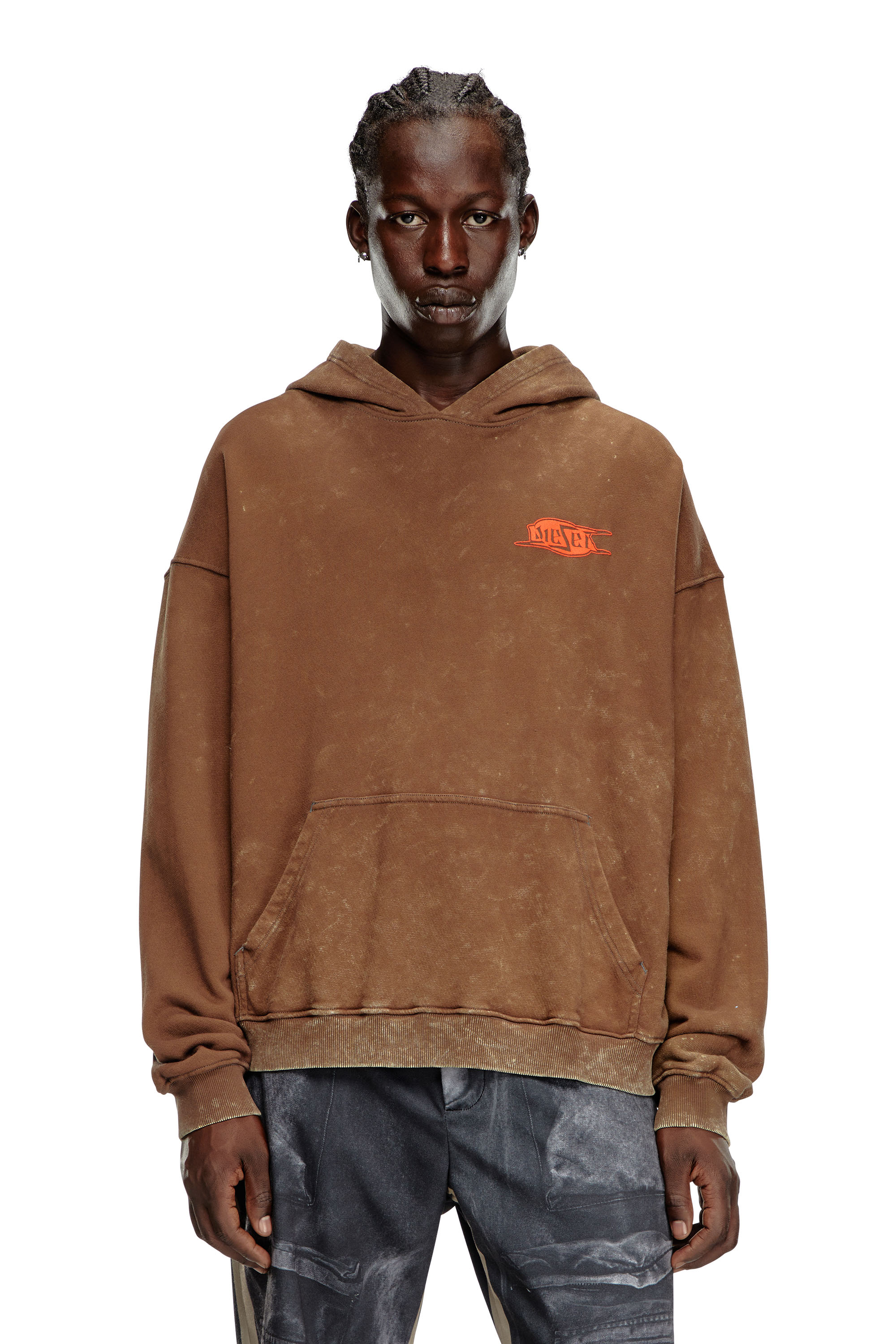 Shop Diesel Hoodie Effetto Marble Con Logo Puffy In Brown