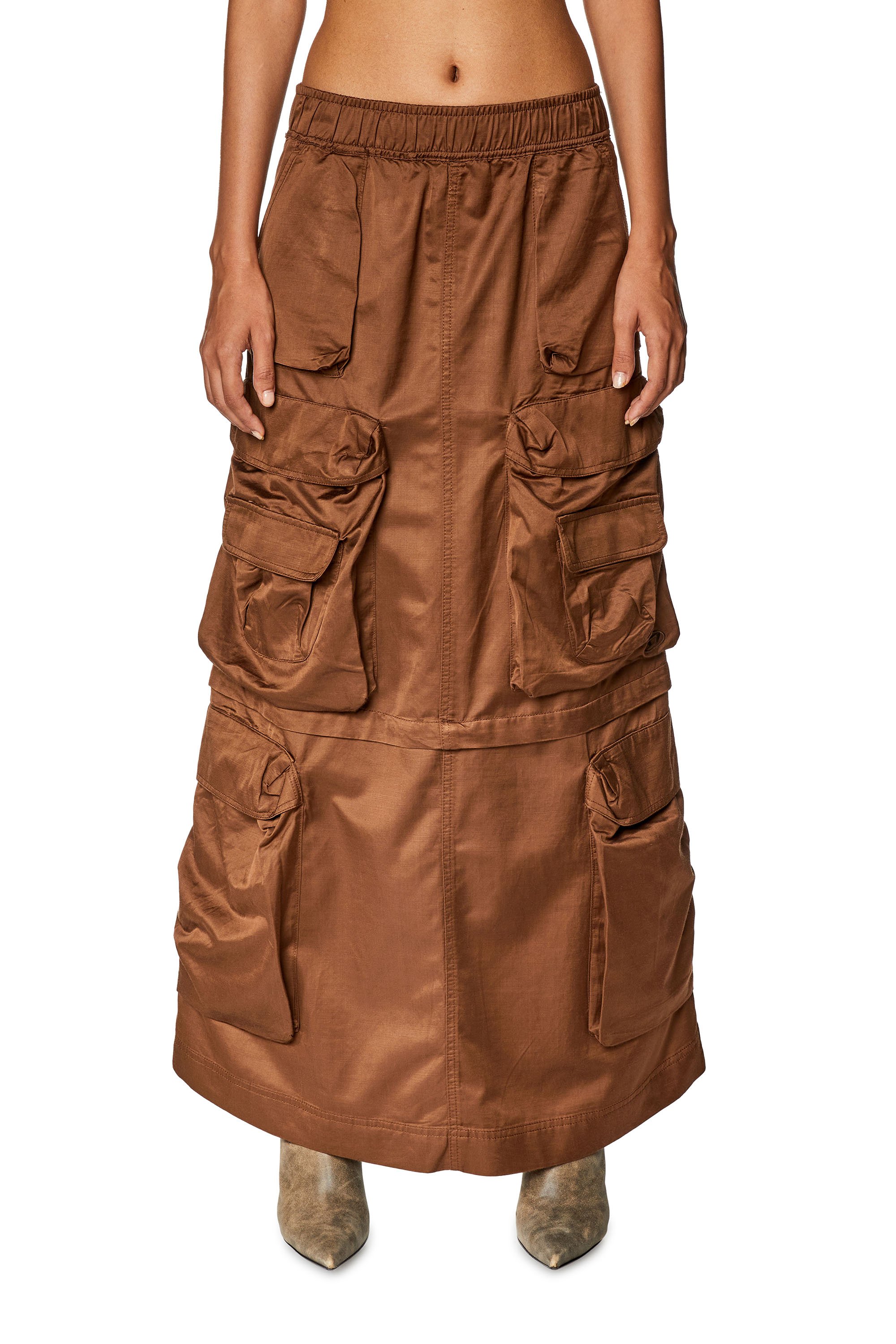 Diesel - Cargo skirt in slub satin - Skirts - Woman - Brown