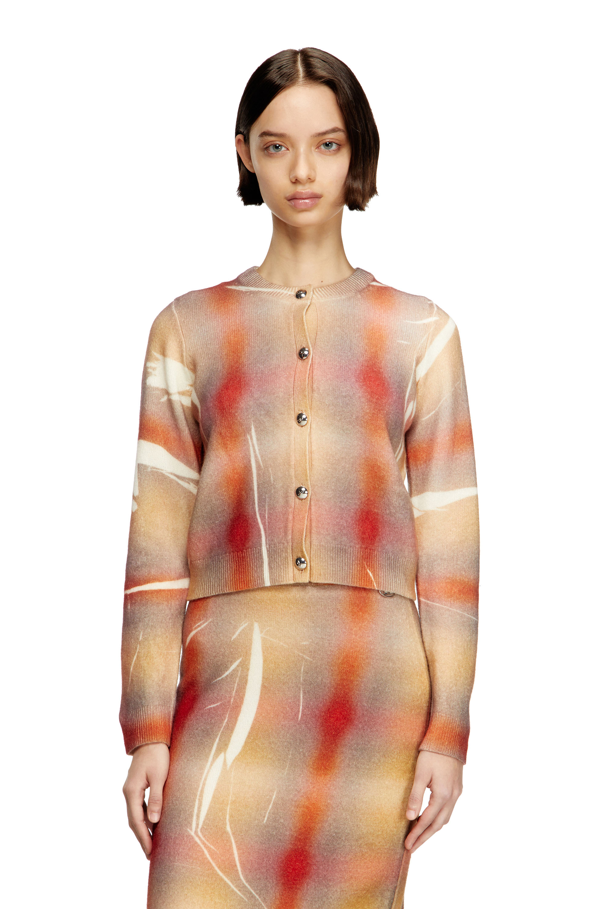 Diesel - Wool cardigan with distorted check print - Knitwear - Woman - Multicolor