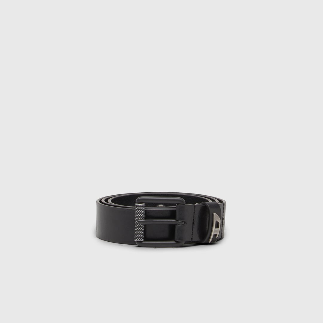 Diesel - 3.5cm shiny leather belt with logo loop - Belts - Man - Black