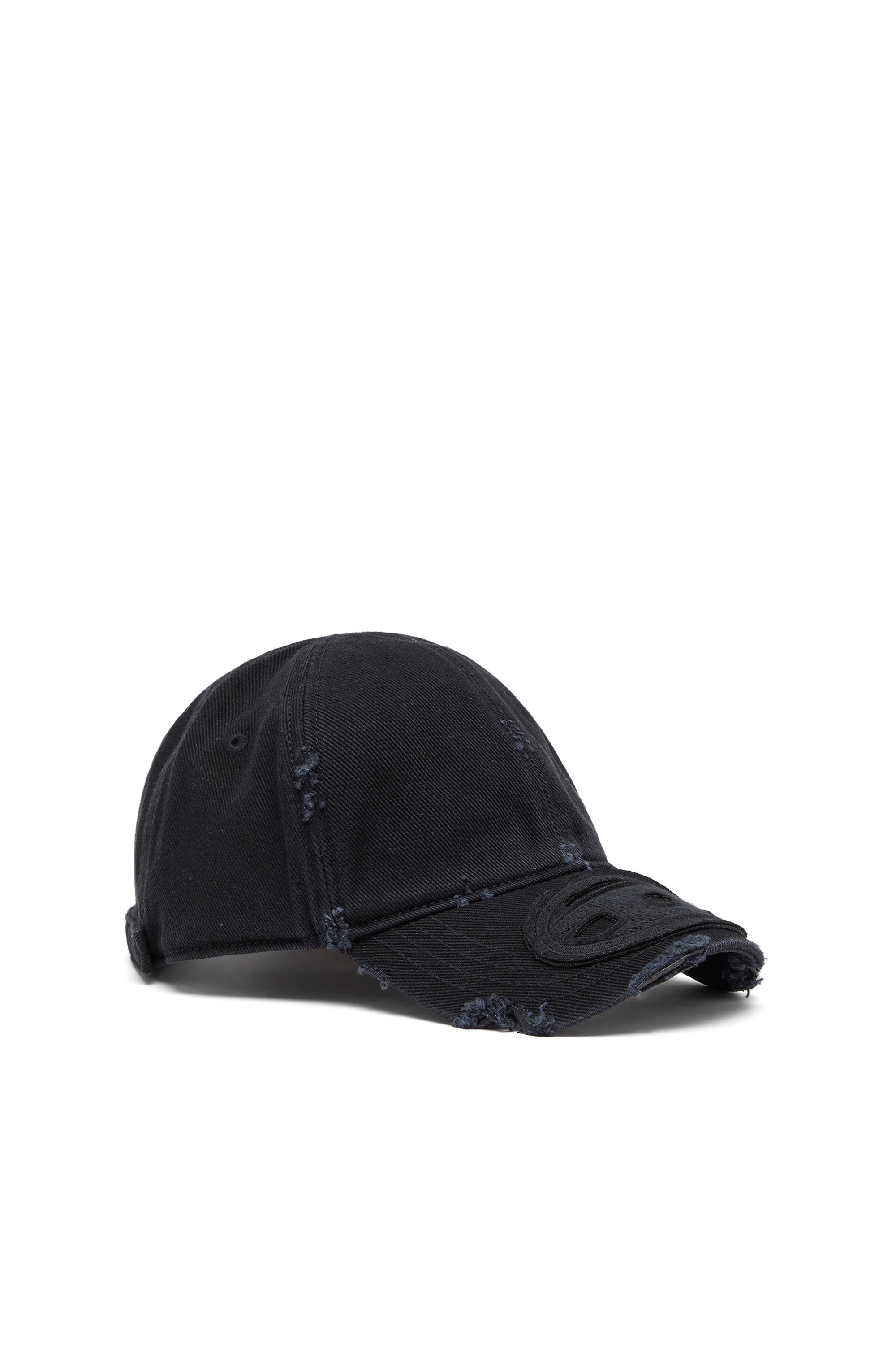 Diesel Men's Black - Cotton Twill Cap With Distressed Details - Caps - Man Size 01