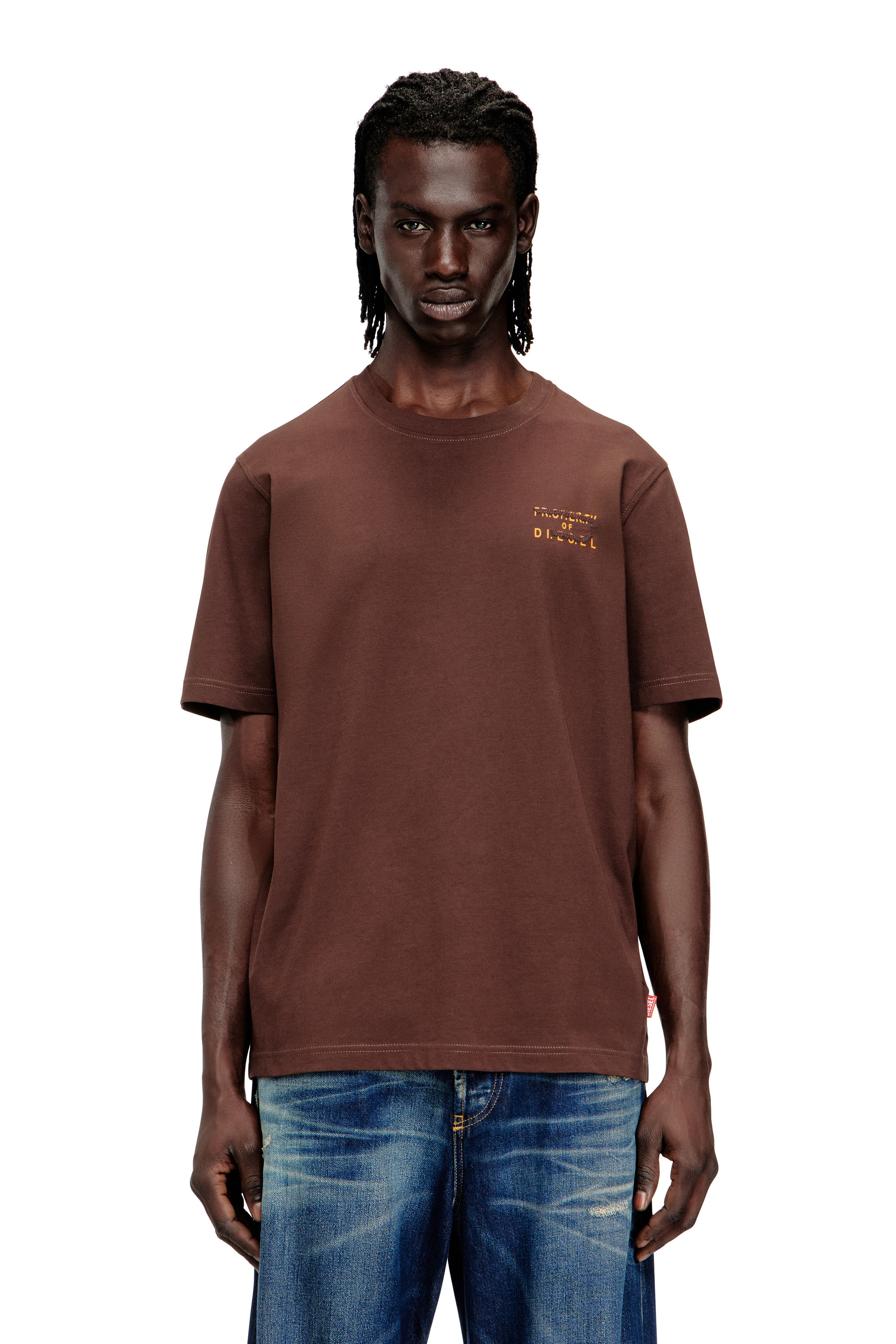Diesel Men's Brown - Regular Cotton T-Shirt With Puff Print - T-Shirts - Man Xxs